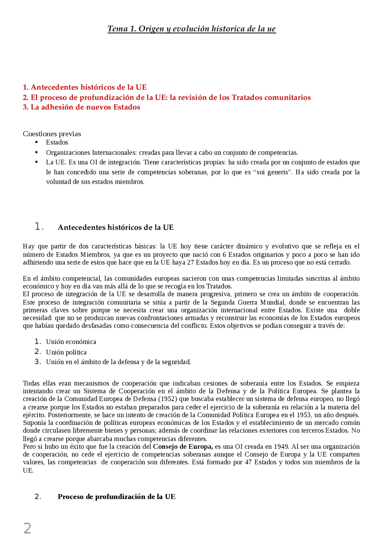 Tema 1. Origen y evolución historica de la ue 1. Antecedentes histó ...