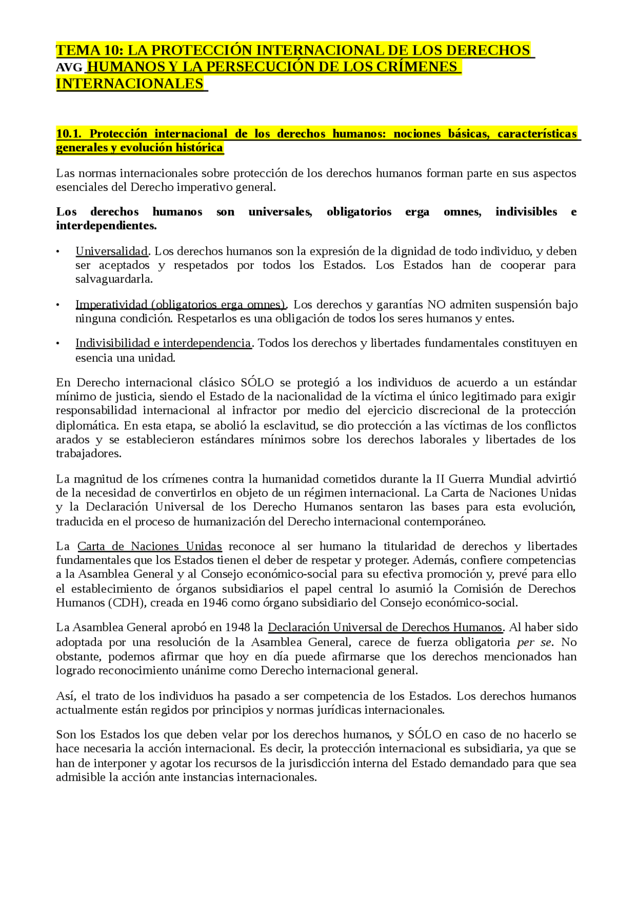 TEMA 10: LA PROTECCIÓN INTERNACIONAL DE LOS DERECHOS AVG HUMANOS Y ...