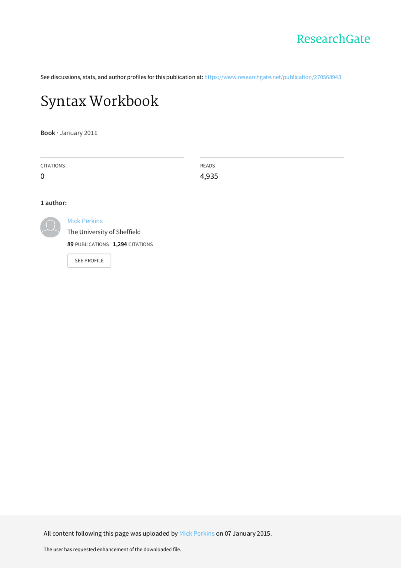 Syntax Workbook Emeritus Professor of Clinical Linguistics Department ...
