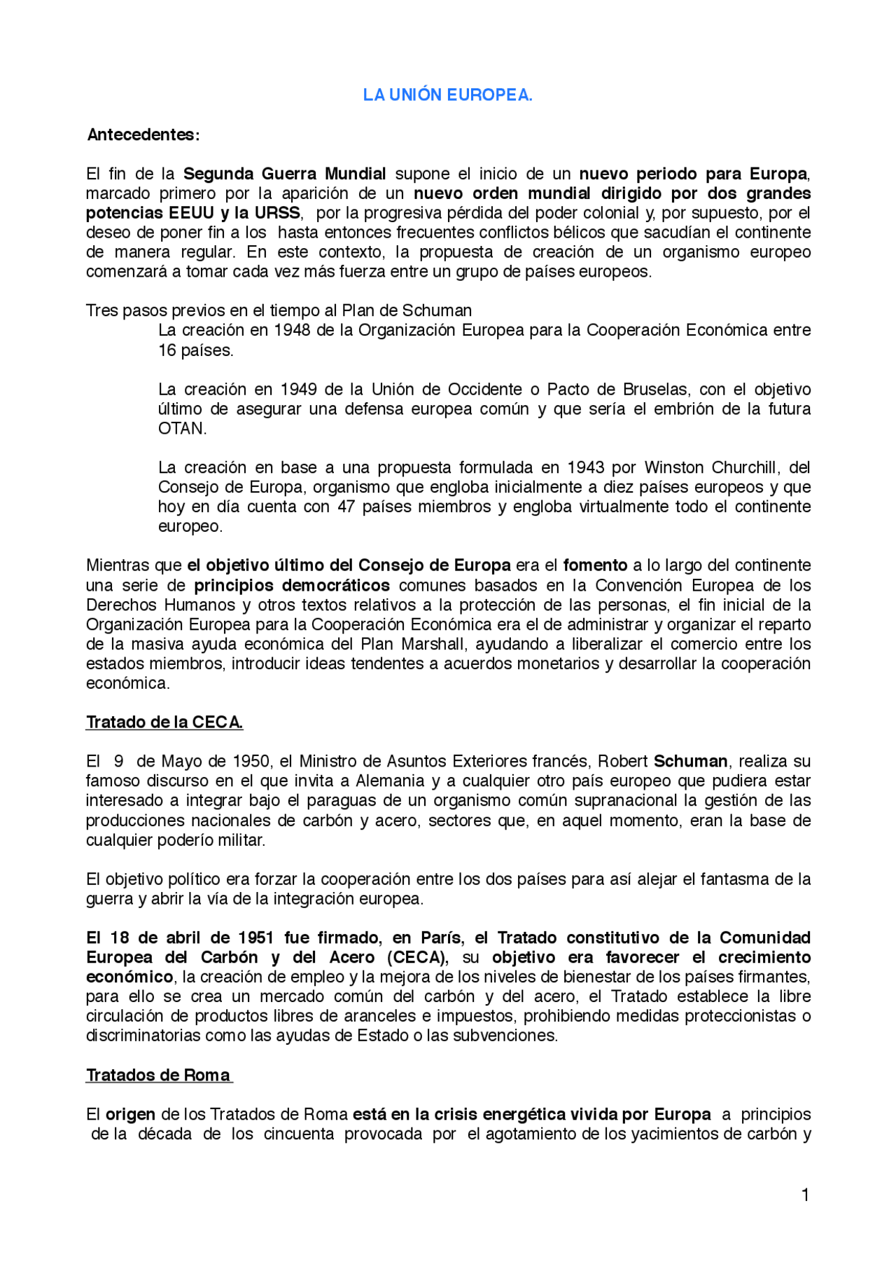 Nacimiento, historia y desarrollo de la Unión Europea - Resúmenes de ...