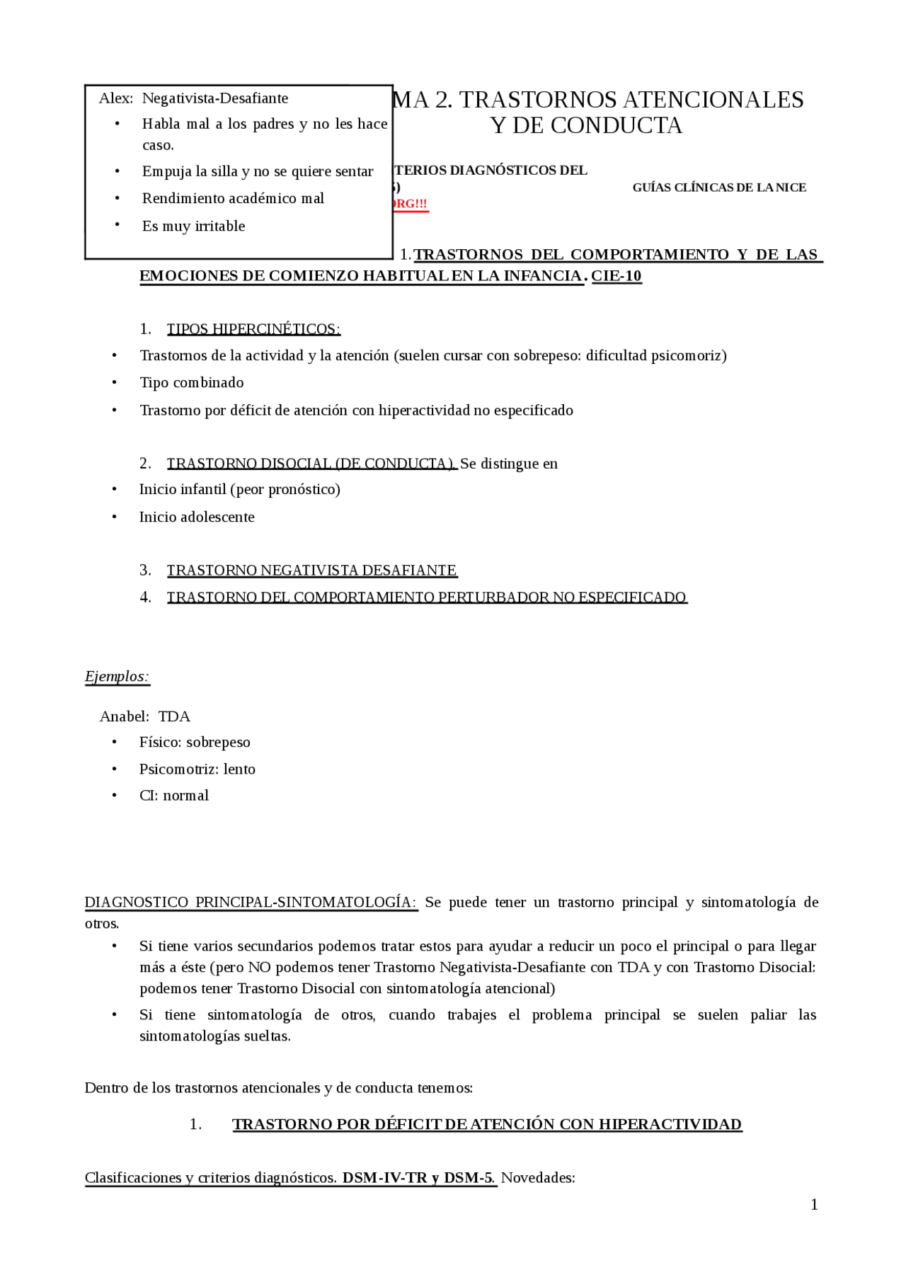 TEMA 2. TRASTORNOS ATENCIONALES Y DE CONDUCTA - Apuntes de ...