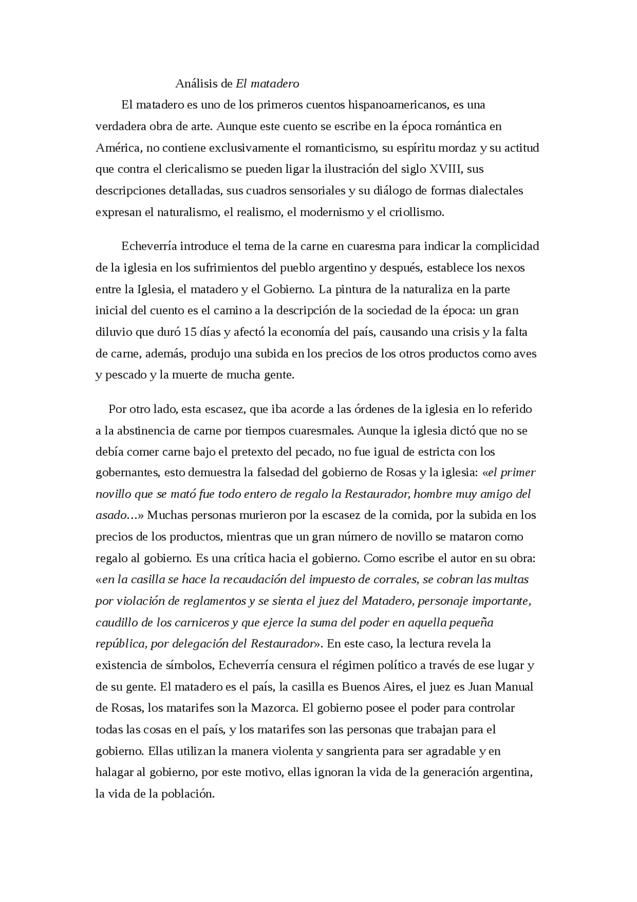 La Resena Del Matadero Ejercicios De Literatura Hispanoamericana Docsity