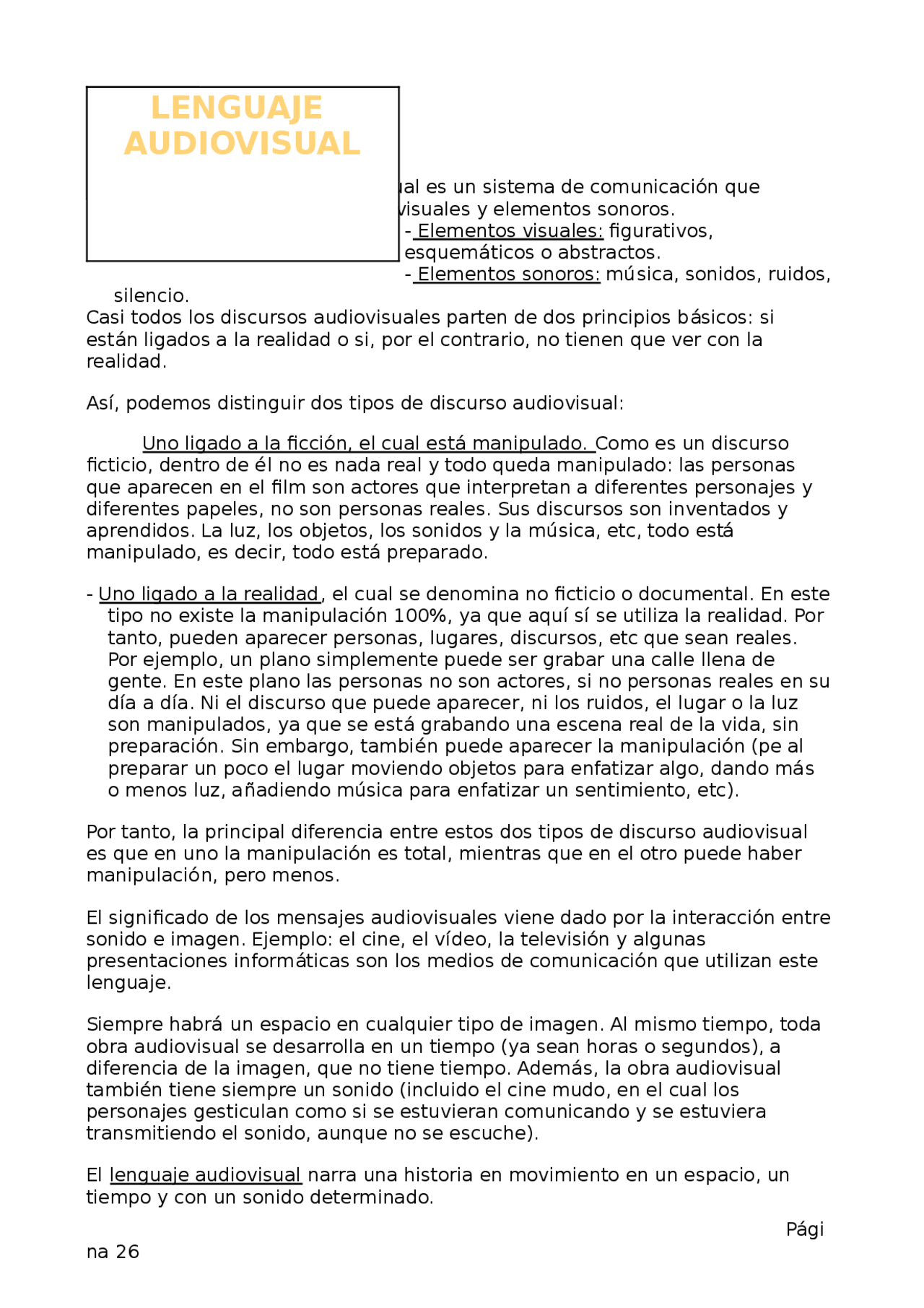 Lenguaje Audiovisual - Ejercicios de Periodismo - Docsity