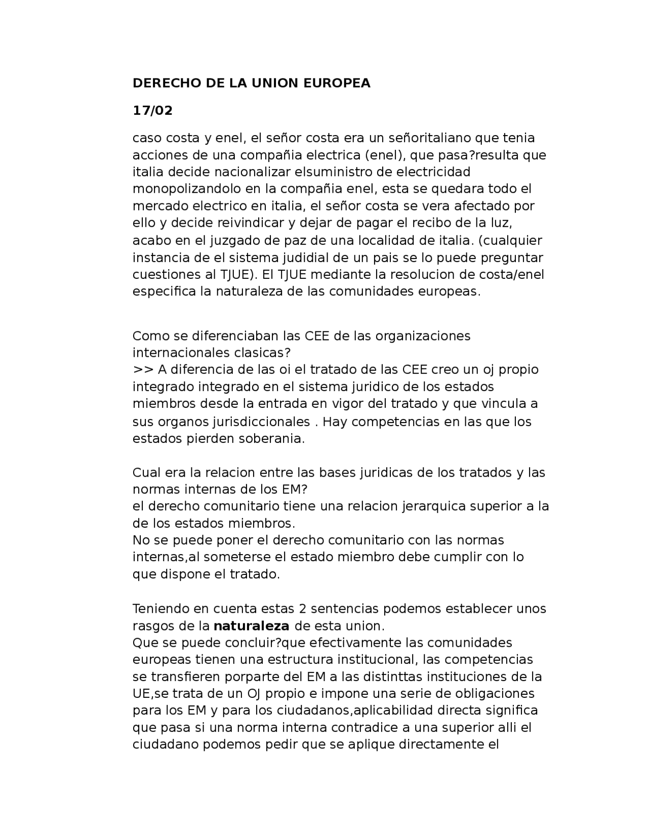 Derecho de la union europea - Ejercicios de Derecho de la Unión Europea ...