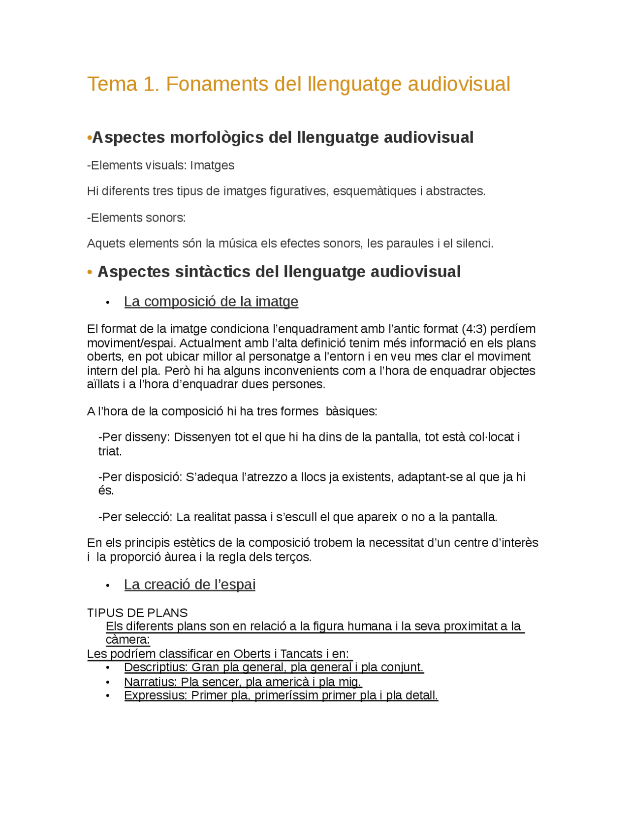 Apuntes tema 1, Lenguaje y expresión audiovisual - Ejercicios de ...