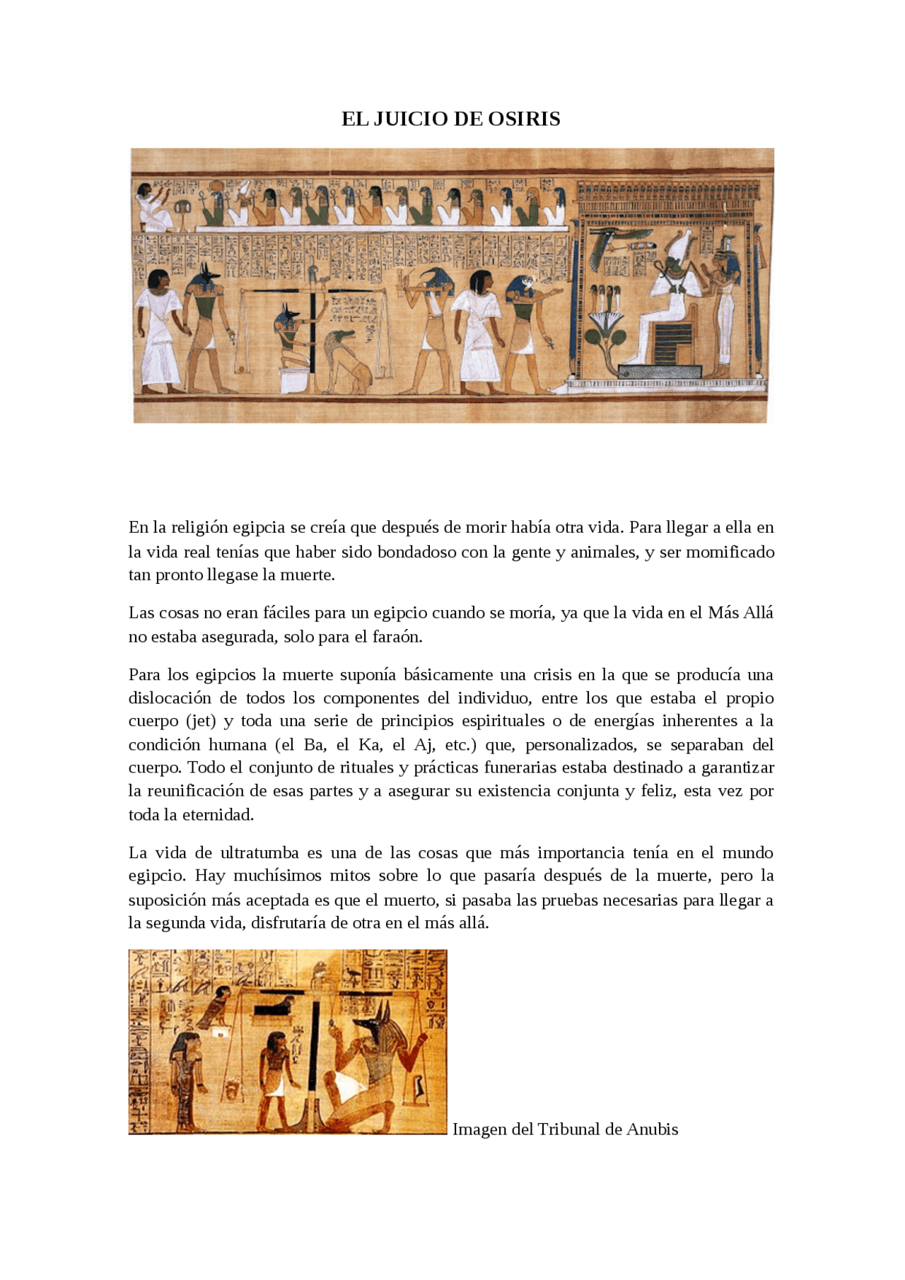 El Juicio De Osiris Ejercicios De Historia Docsity