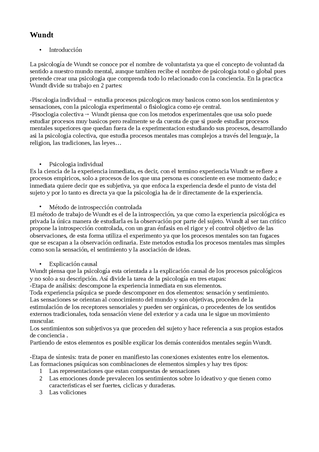 Resumen Wundt Ejercicios De Psicologia Docsity