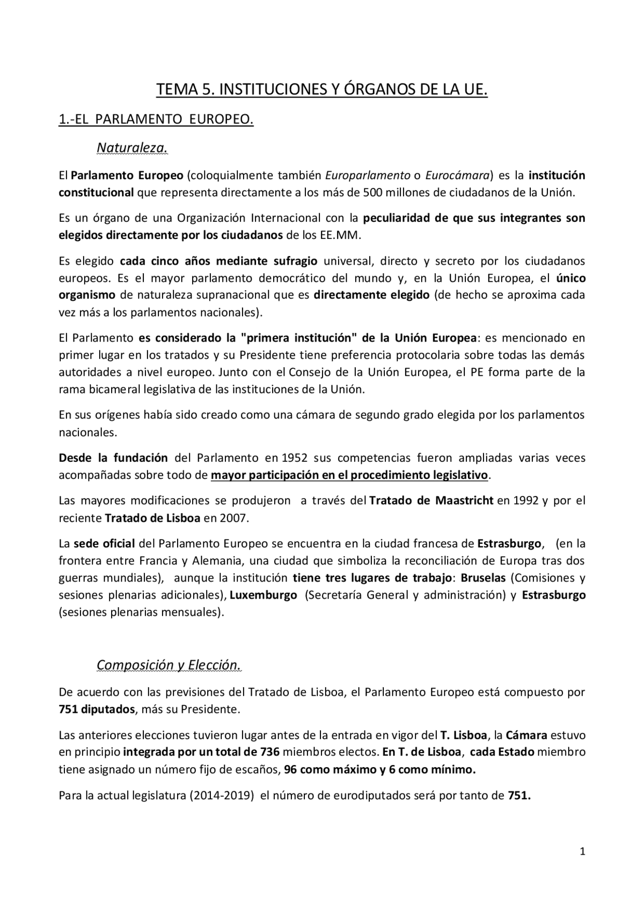 TEMA 5. INSTITUCIONES Y ÓRGANOS DE LA UE 1 - Ejercicios de Derecho de ...
