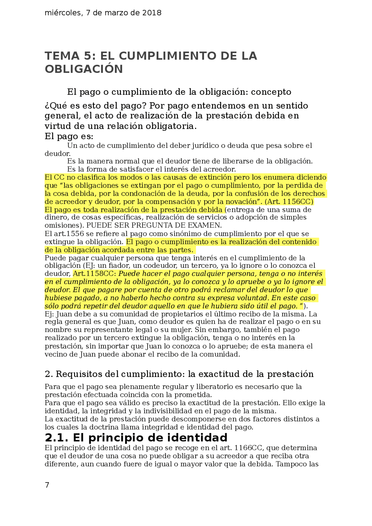 TEMA 5: EL CUMPLIMIENTO DE LA OBLIGACIÓN El pago o cumplimiento d ...