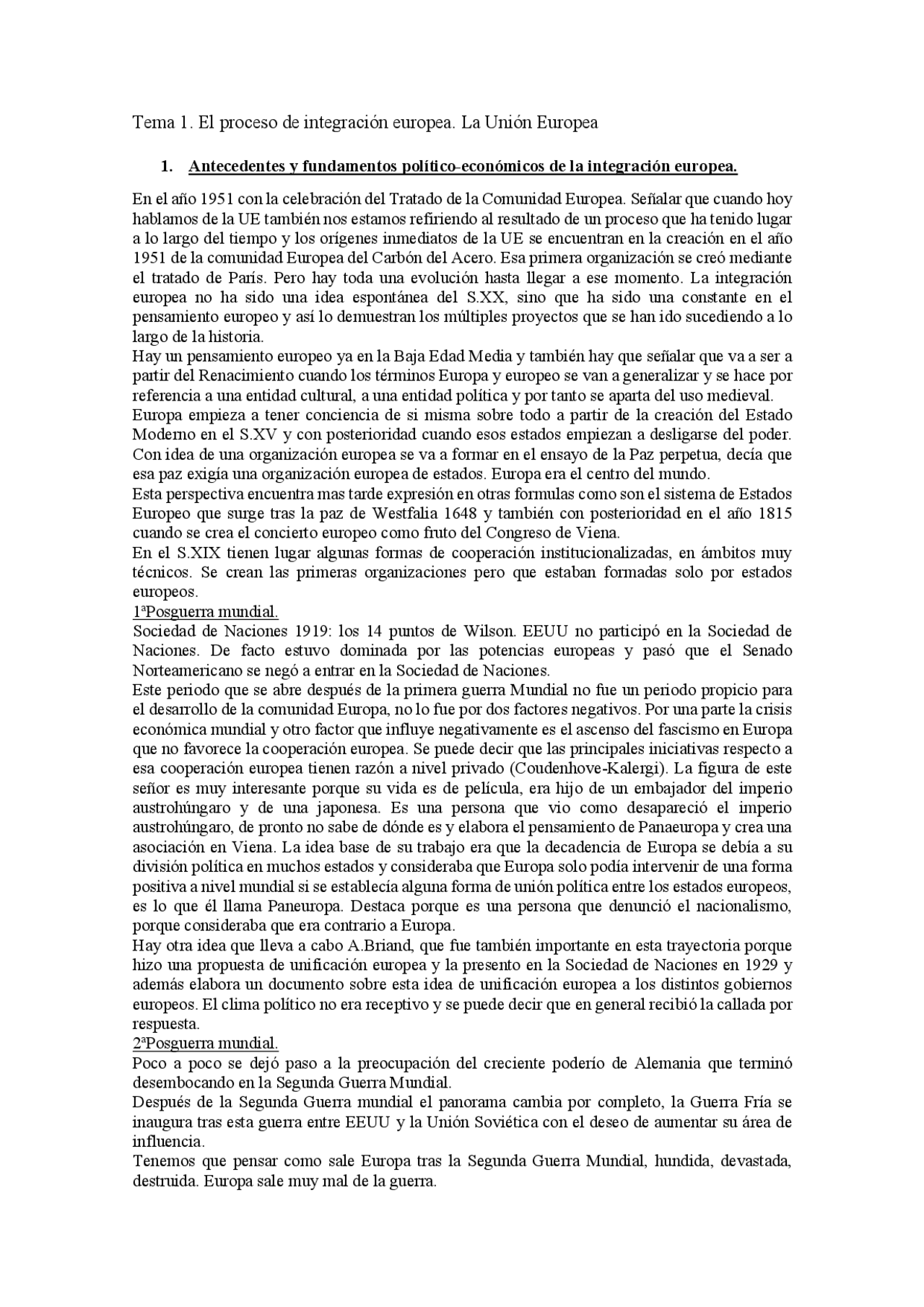 Tema 1. El proceso de integración europea. La Unión Europea ...
