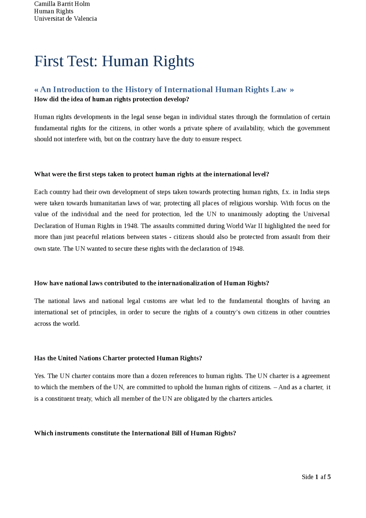 First test Human rights english UV - Ejercicios de Derechos Humanos ...