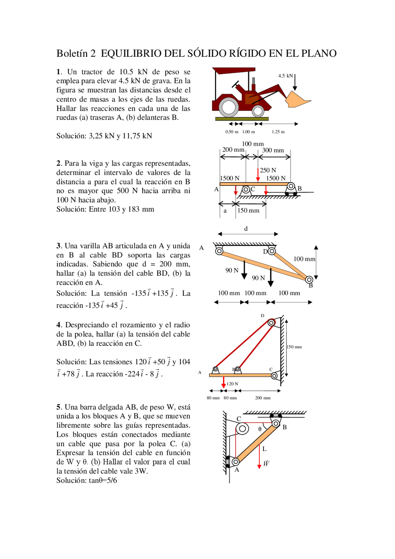 Boletín EQUILIBRIO DEL SÓLIDO RÍGIDO EN EL PLANO - Ejercicios de Física ...
