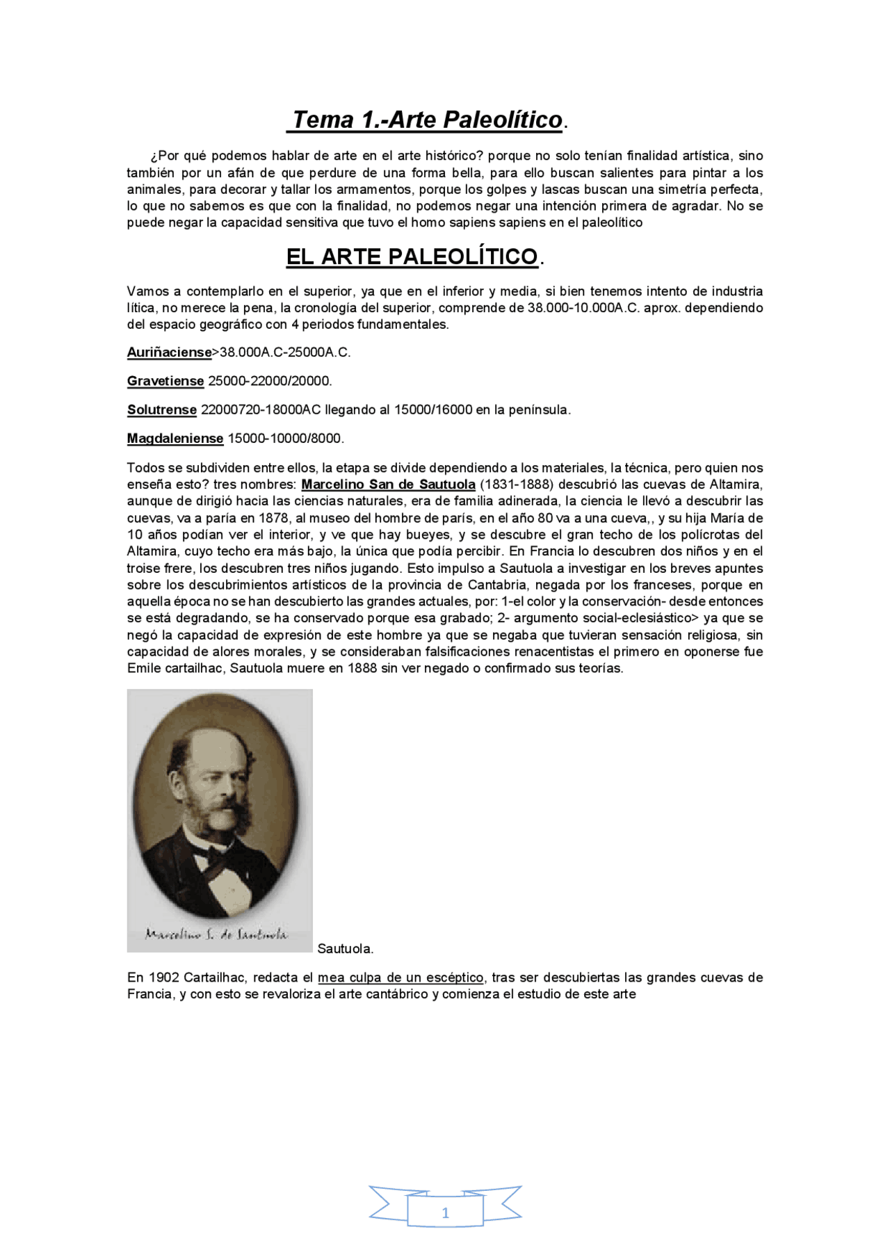 Apuntes. Arte paleolítico - Ejercicios de Historia del Arte - Docsity