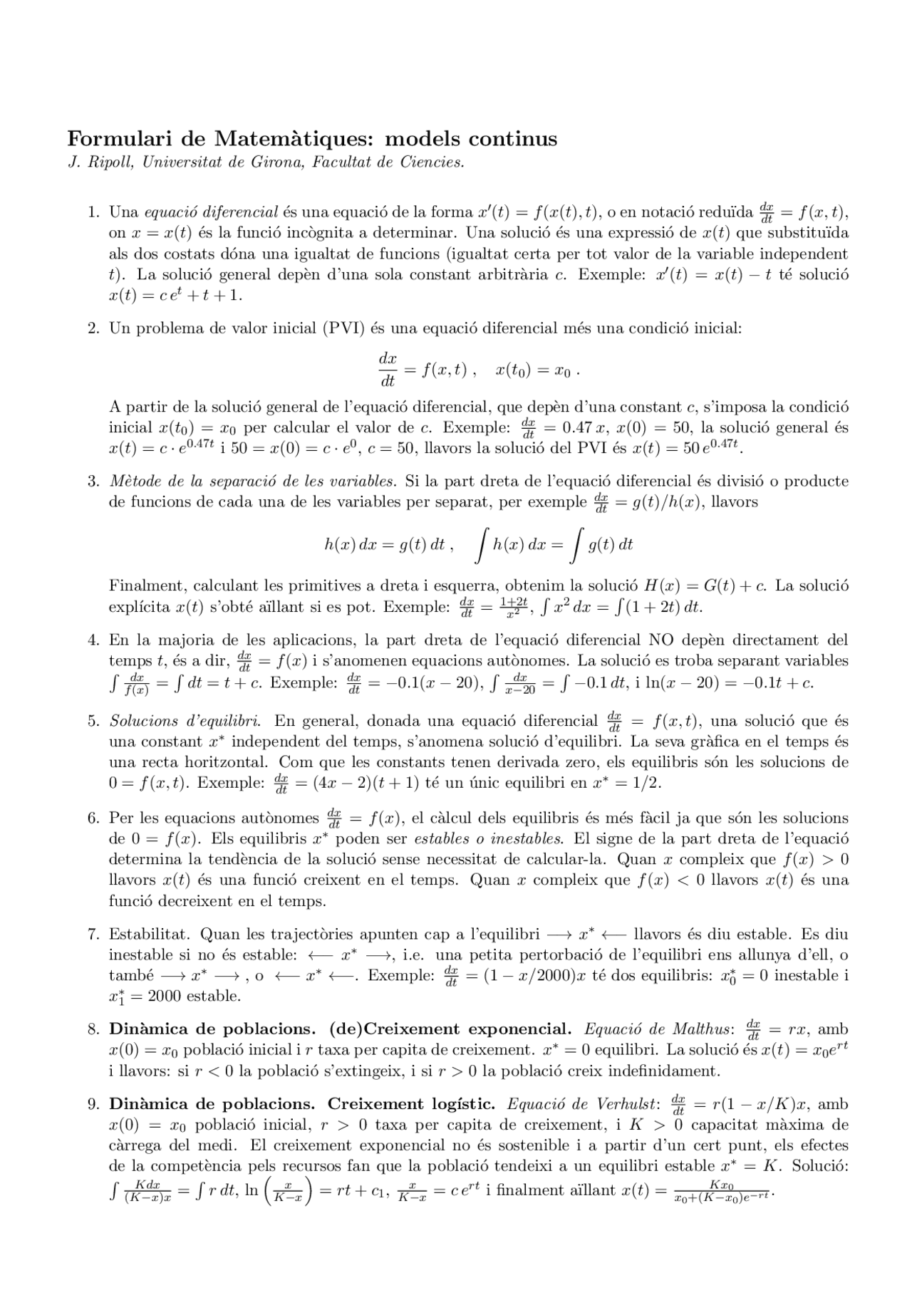 Formulari 3 mates - Ejercicios de Matemáticas - Docsity