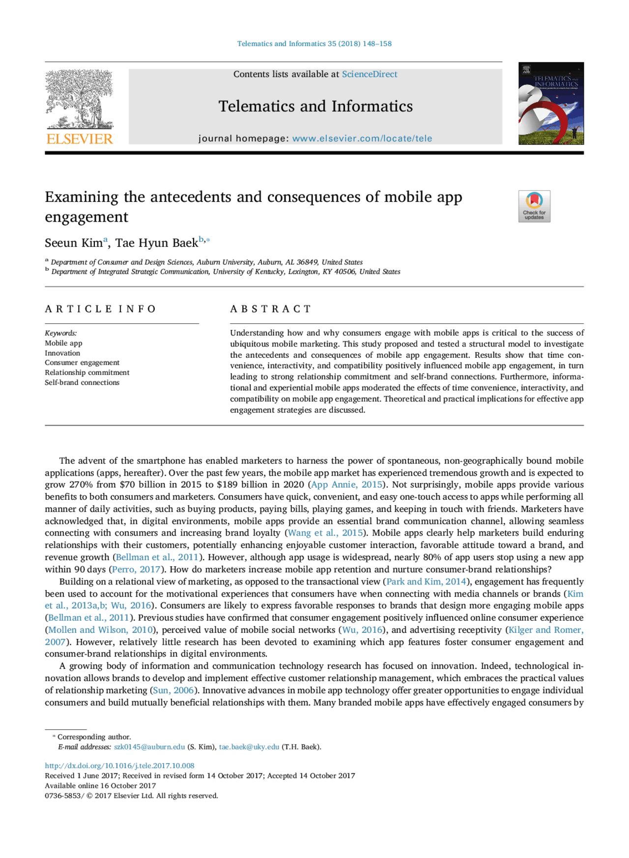 Examining the antecedents and consequences of mobile app engagement ...