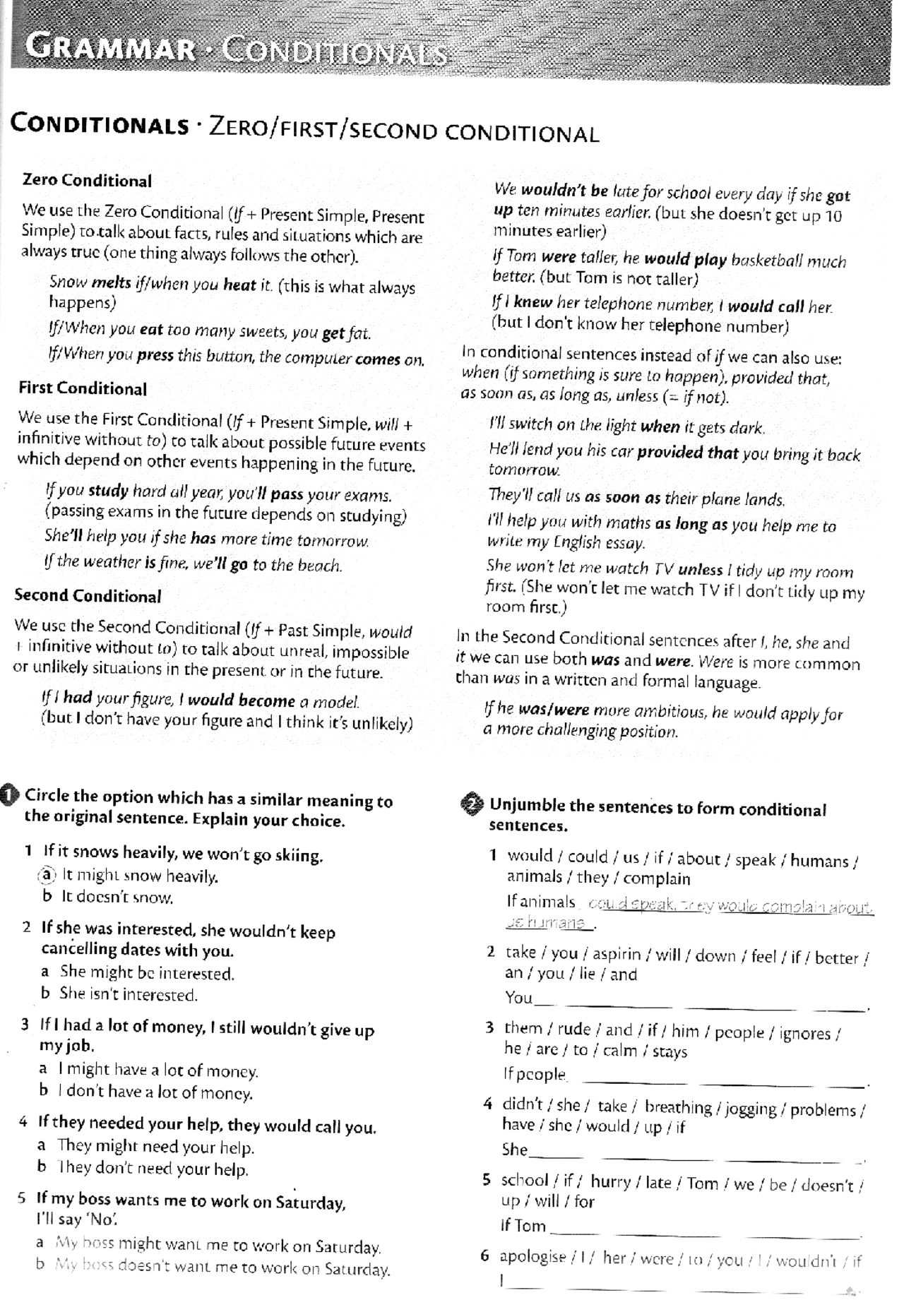 Conditionals review. theory - Ejercicios de Idioma Inglés - Docsity