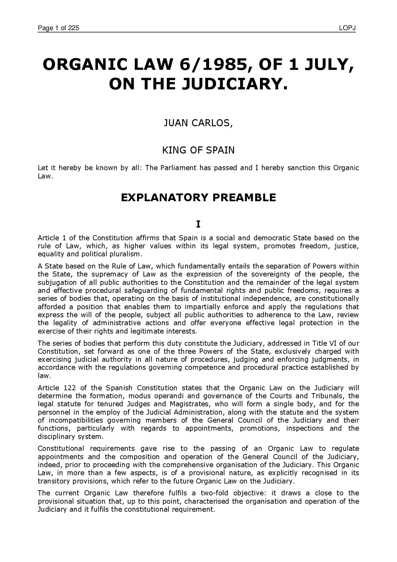 Organic Law 6/1985 on the Judiciary Ejercicios de Derecho