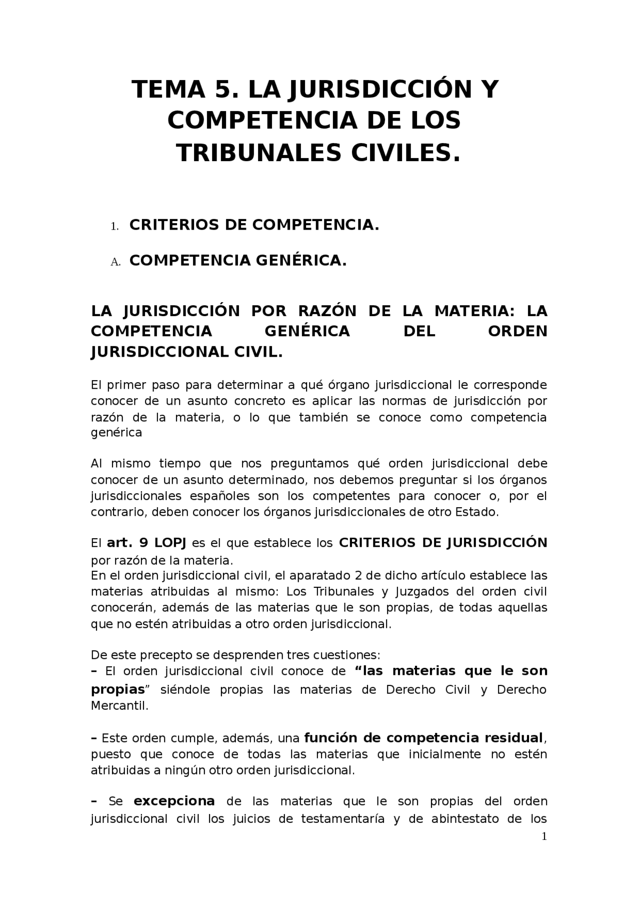 TEMA 5. LA JURISDICCIÓN Y COMPETENCIA DE LOS TRIBUNALES CIVILES ...