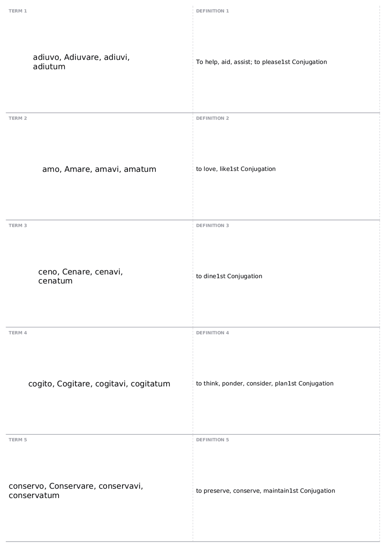 Verbs Review | Lat 101 - Introduction to Latin I - Docsity
