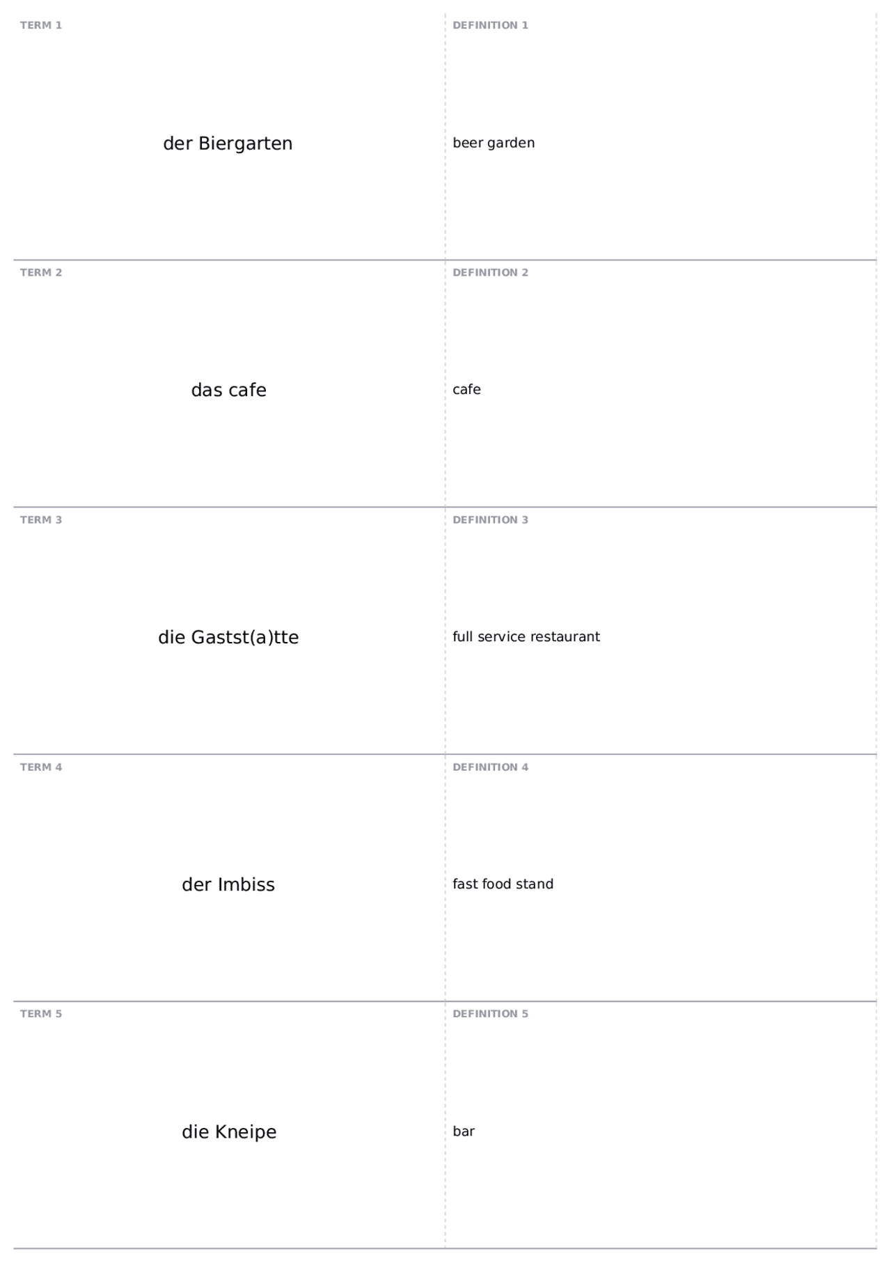 German Food and Drink Vocabulary | Quizzes German Language | Docsity