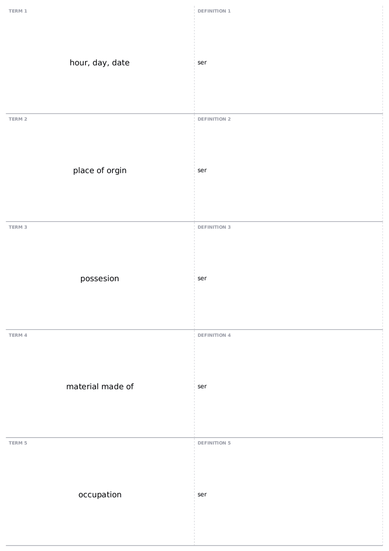 Ser Vs Estar Worksheet