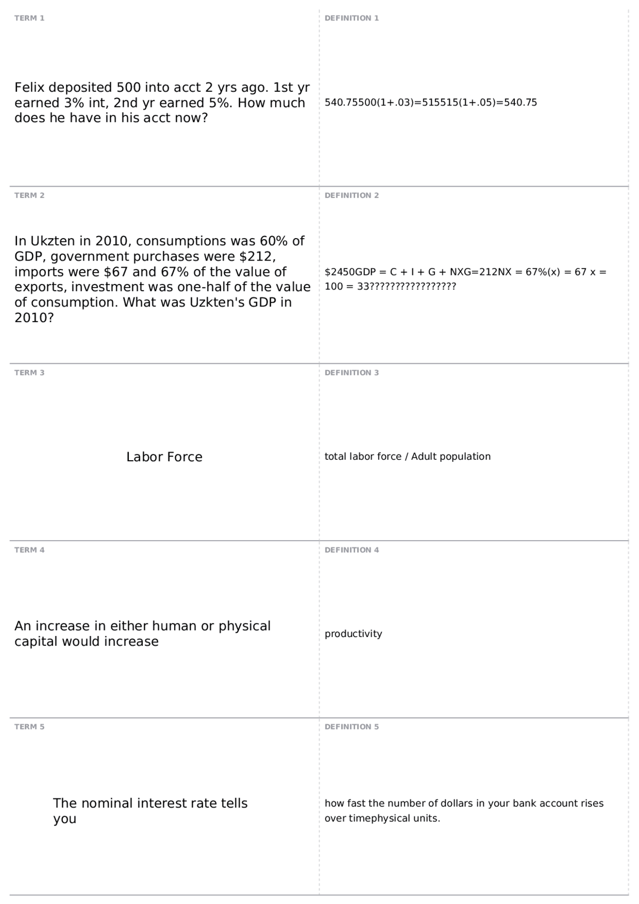 Test 2, part 2 | ECON 2010 - PRIN MACROECONOMICS - Docsity