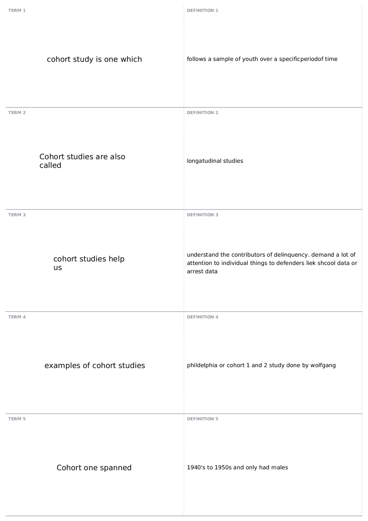 Cohort studies SOC 3424 Juvenile Delinquency Docsity
