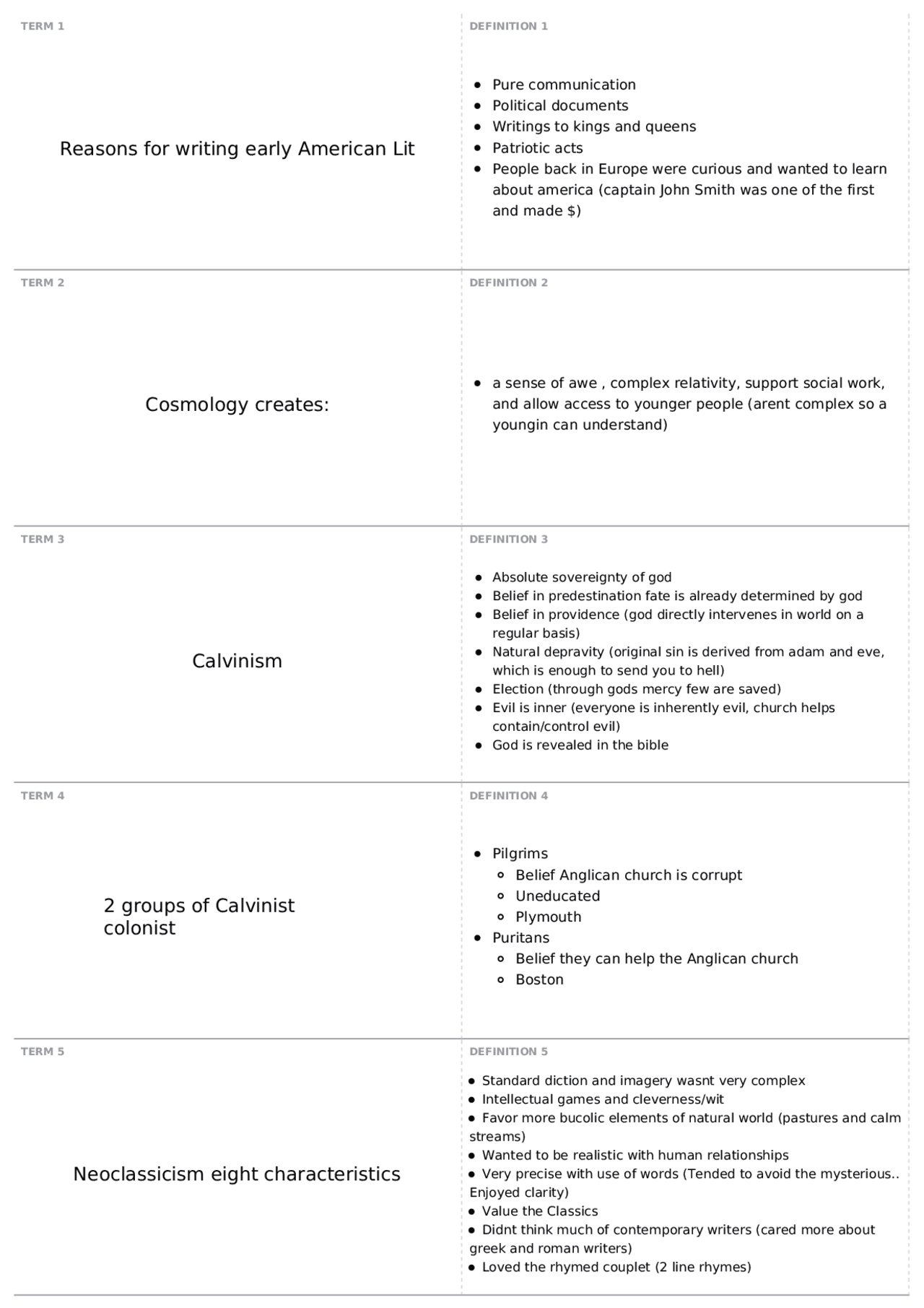 Test 1 | ENG 265 - American Literature I - Docsity