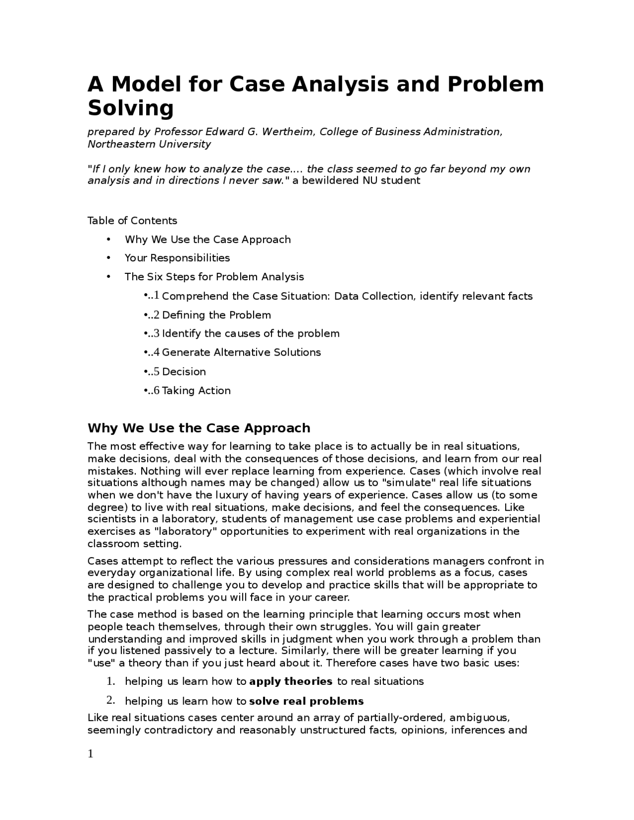 A Model for Case Analysis and Problem Solving - Descrição - Docsity