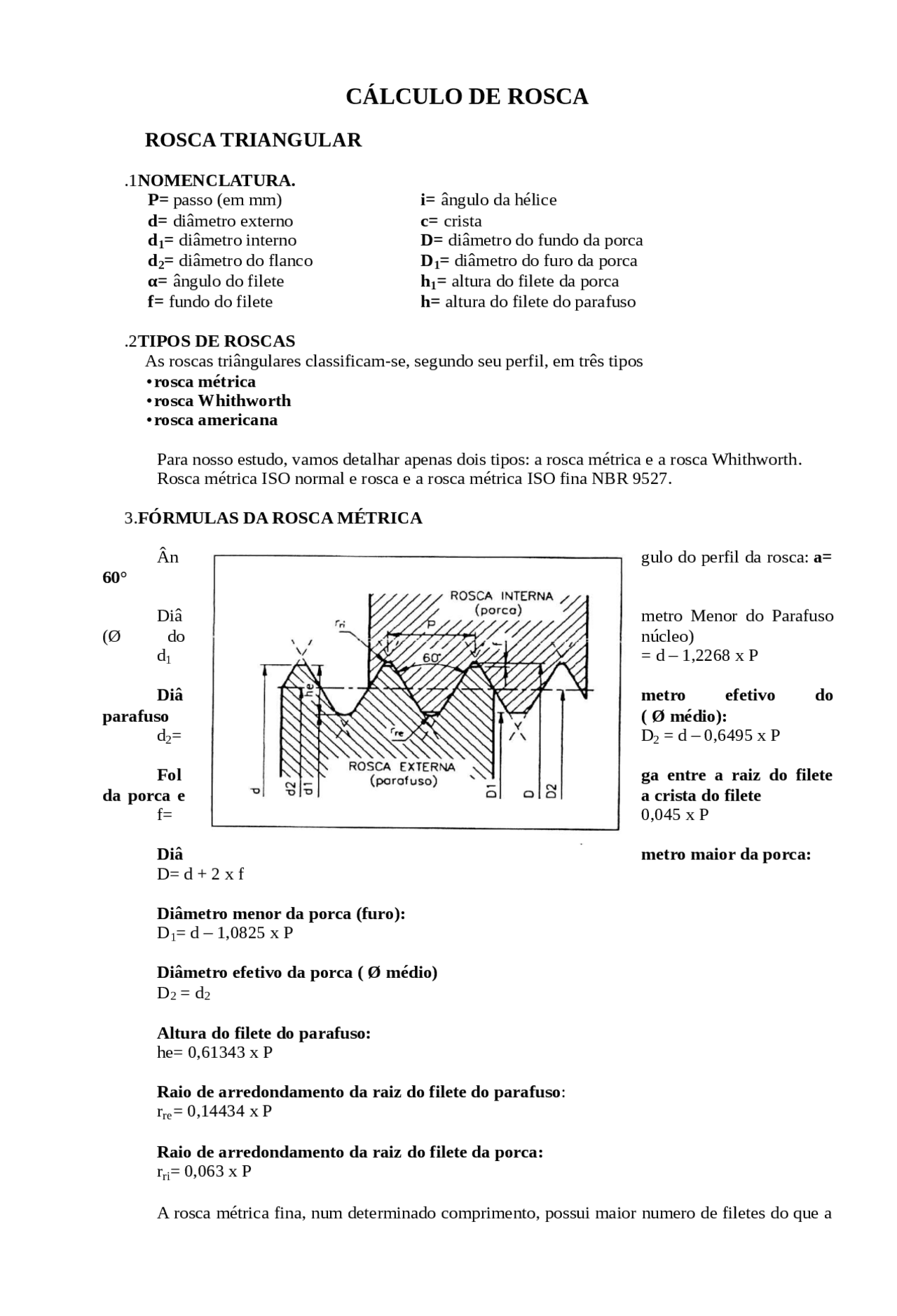 Cálculo de rosca - APOSTILA DE CÁLCULO DE ROSCA - Docsity