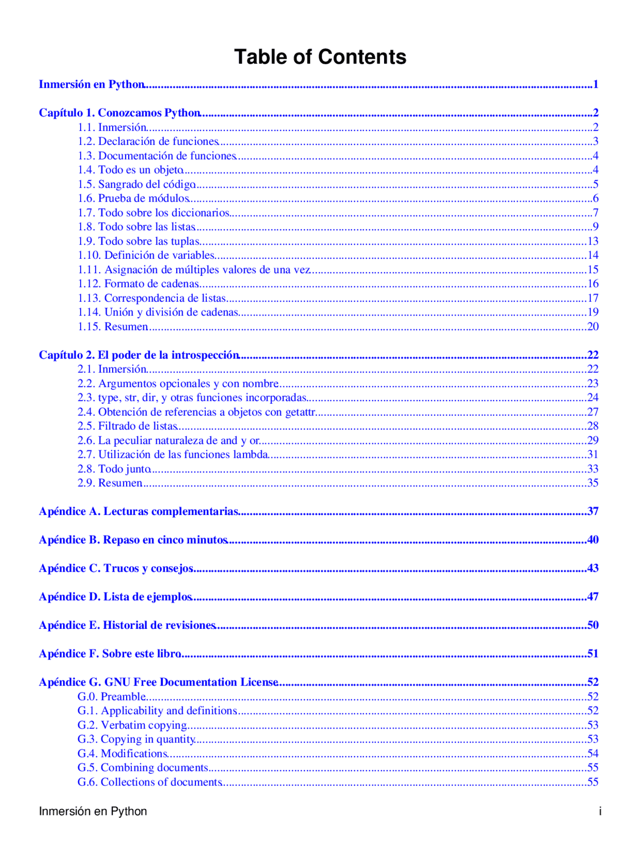 Table of Contents Inmersión en Python 1Capítulo 1. Conozcamos Pytho ...