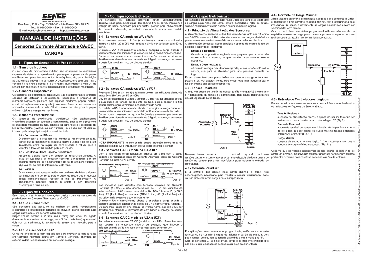 Manual de instruções sensores - MANUAL DE INSTRUÇÕES SENSORES - Docsity