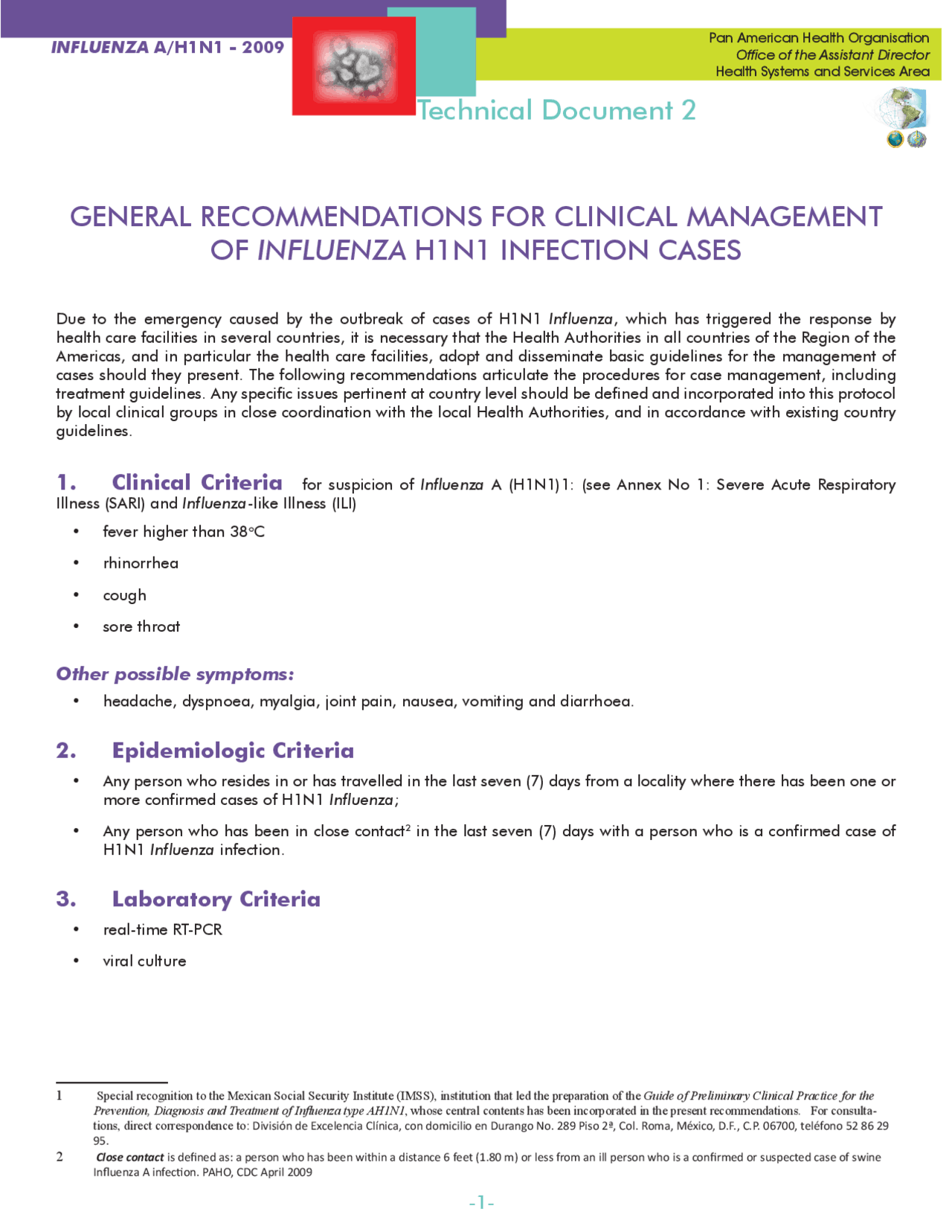 General Recomendations for Clinical Management of Influenza A (H1N1 ...