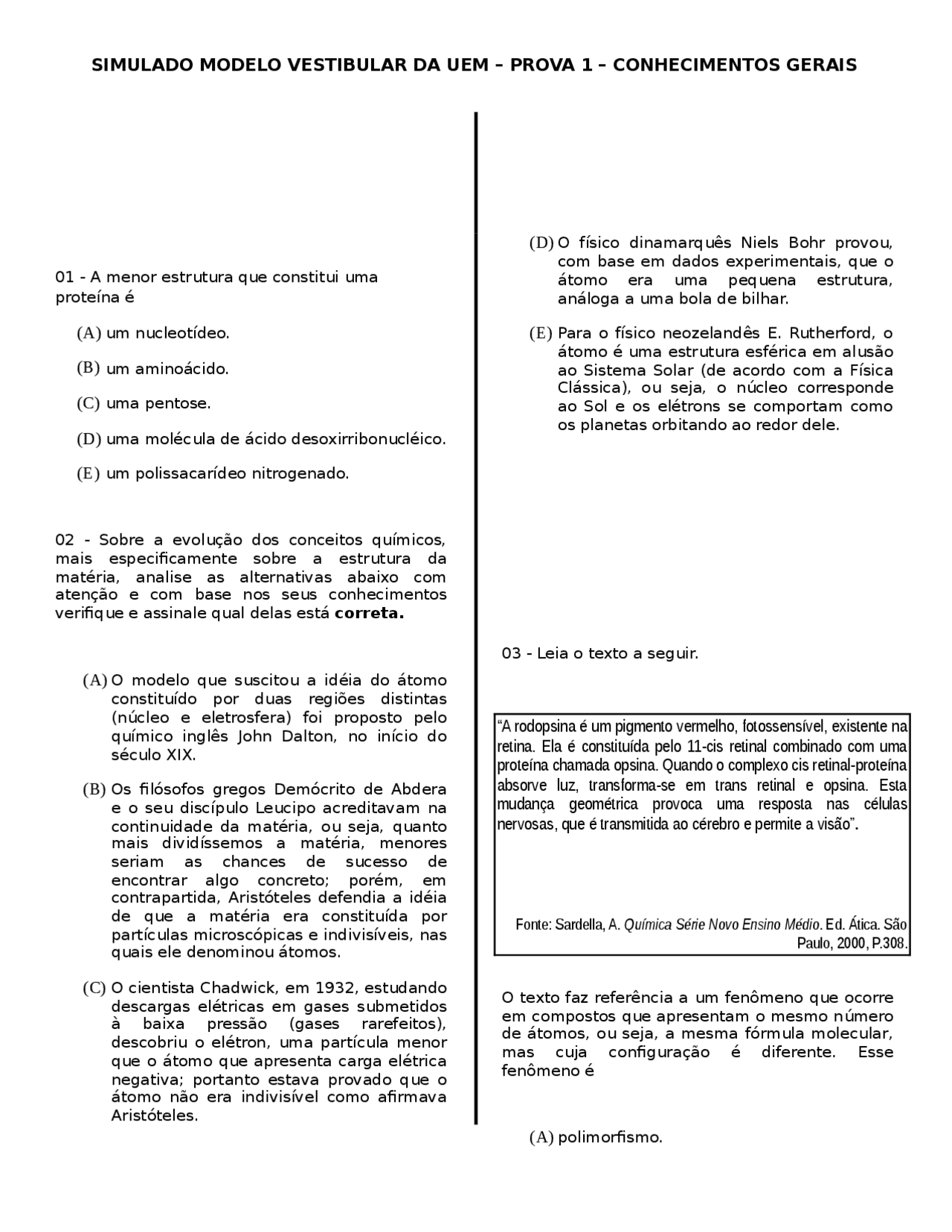 Simulado Modelo Vestibular da UEM - Prova 1 - Conhecimentos Gerais ...