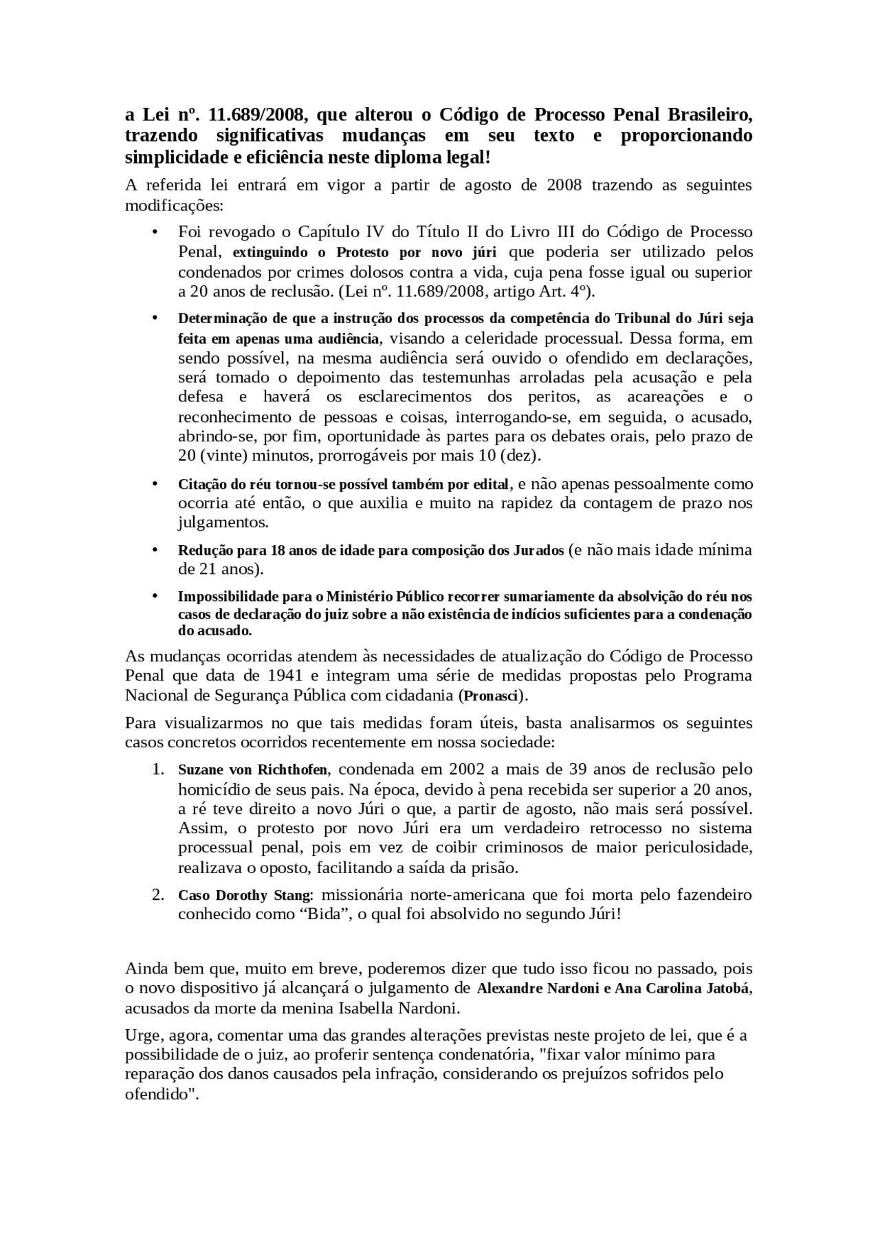 A Lei nº 11.689 - a Lei nº 11.689 - Docsity