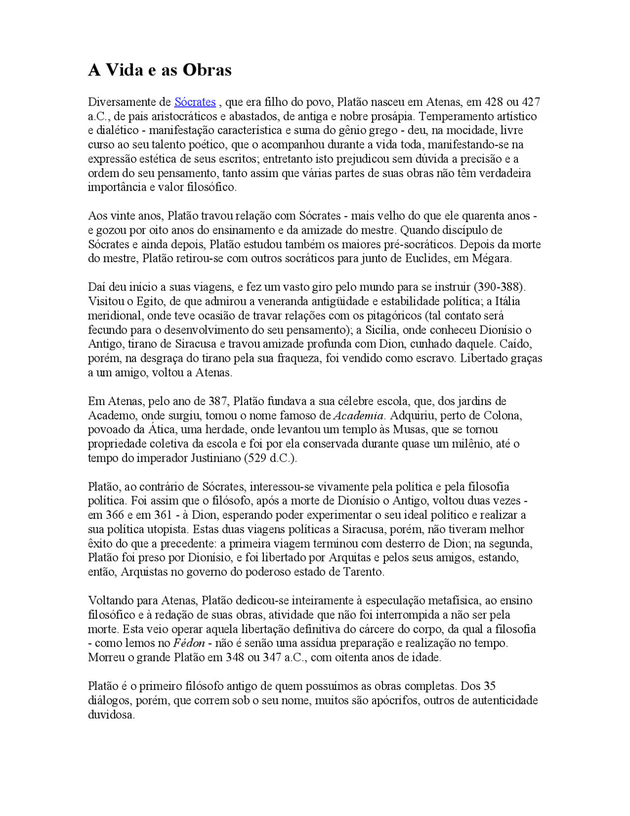 A Vida e as Obras dos filósofos - texto para a disciplina de filosofia ...