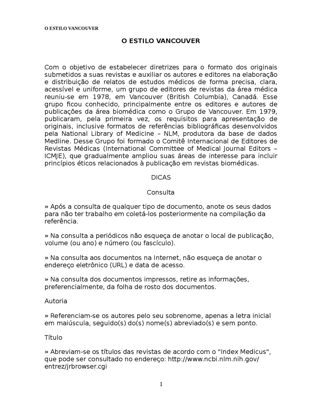 Estilo Vancouver - Estilo Vancouver - Docsity