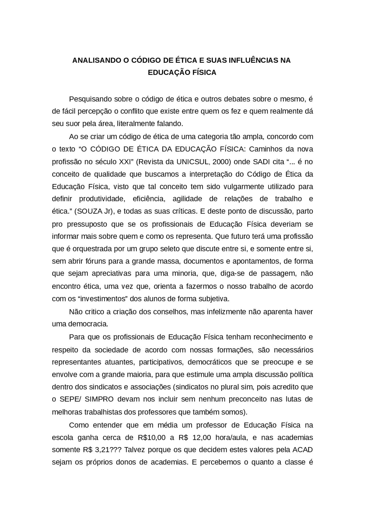 Analisando o código de ética e suas influências na educação física Uma analise Docsity