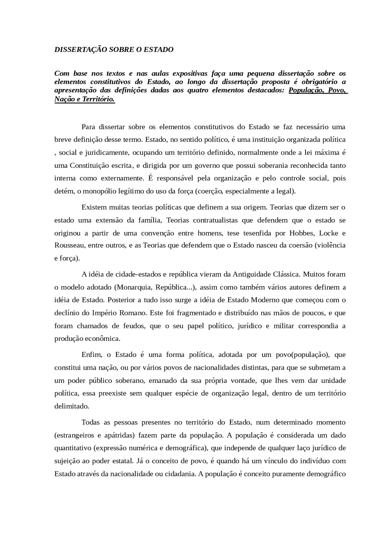 Dissertação sobre o estado - DISSERTAÇÃO SOBRE O ESTADO E SEUS ...