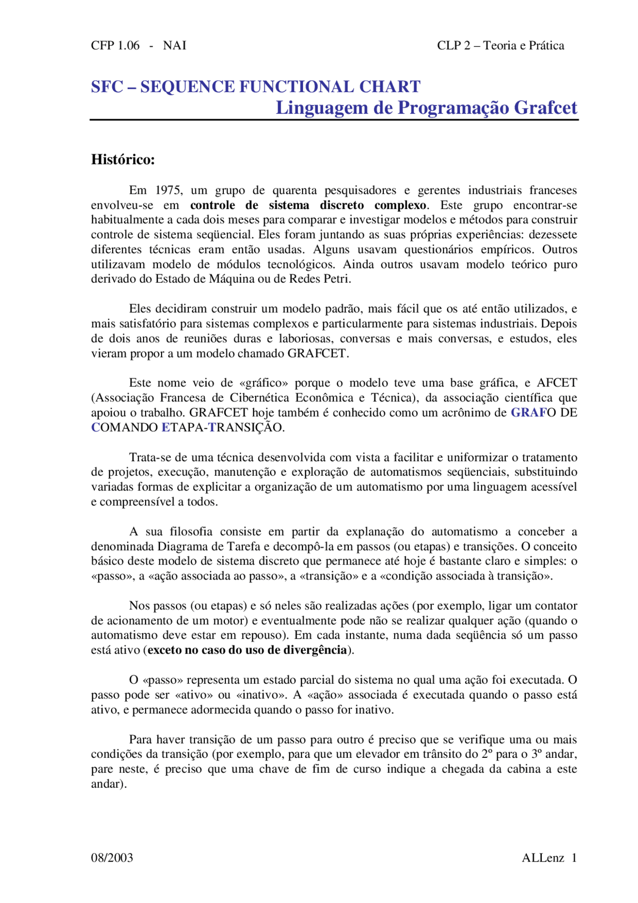 SFC - SEQUENCE FUNCTIONAL CHART - A Linguagem de Programação Grafcet ...