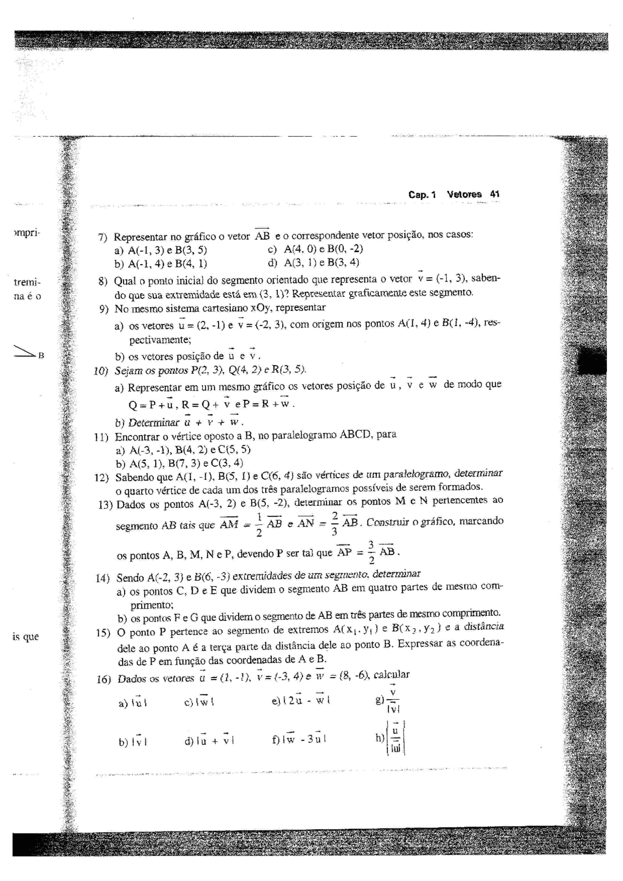 Exercícios de CVGA - Exercícios de CVGA pág. 41 do Livro Vetors e ...