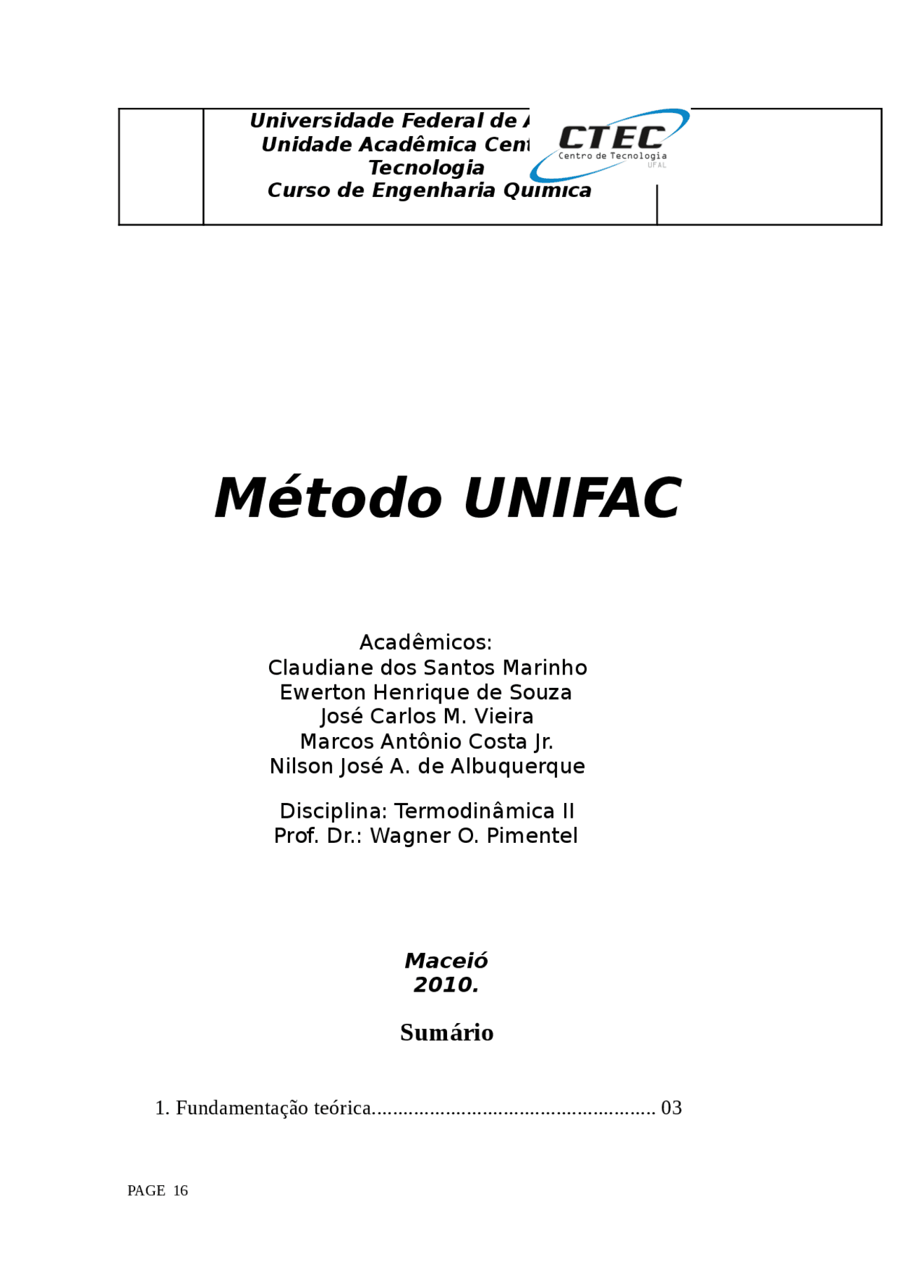 Simulation Unifac Método UNIFAC: Fundamentação e Desenvolvimento Matemática ...