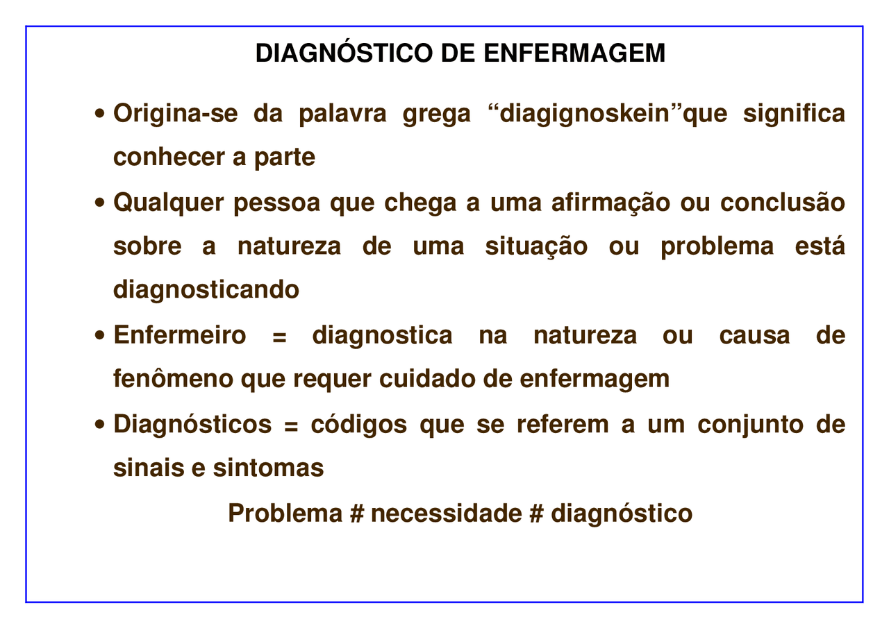 O Que É Diagnóstico De Enfermagem Exemplos