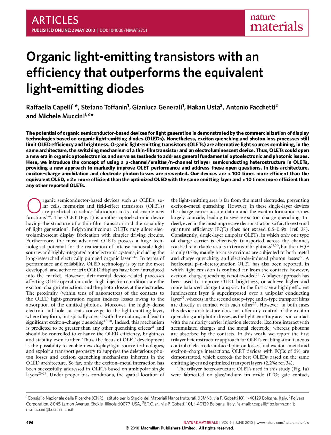 Organic lightemitting transistors with an efficiency that outperforms