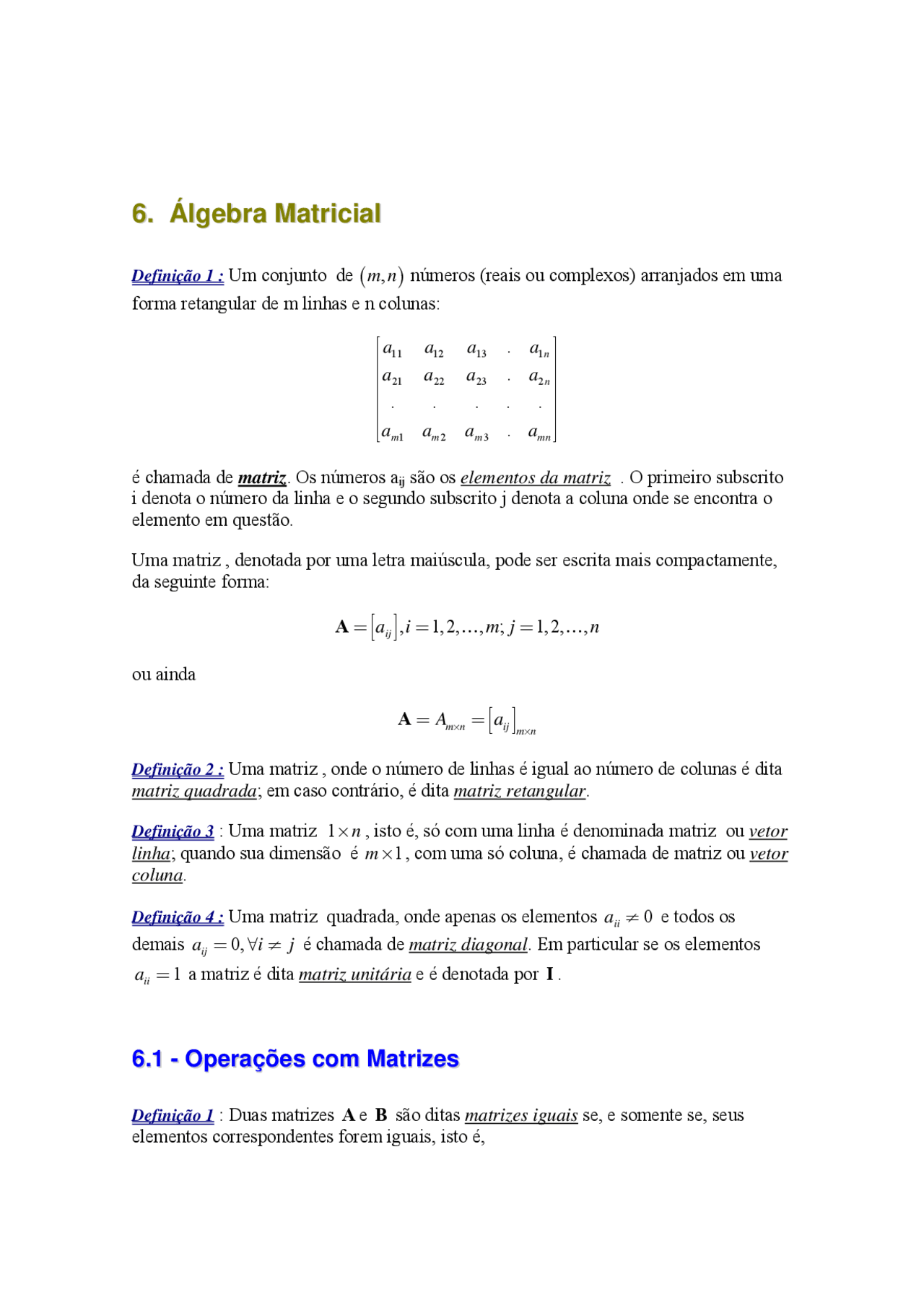 álgebra matricial - matéria de álgebra linear. - Docsity