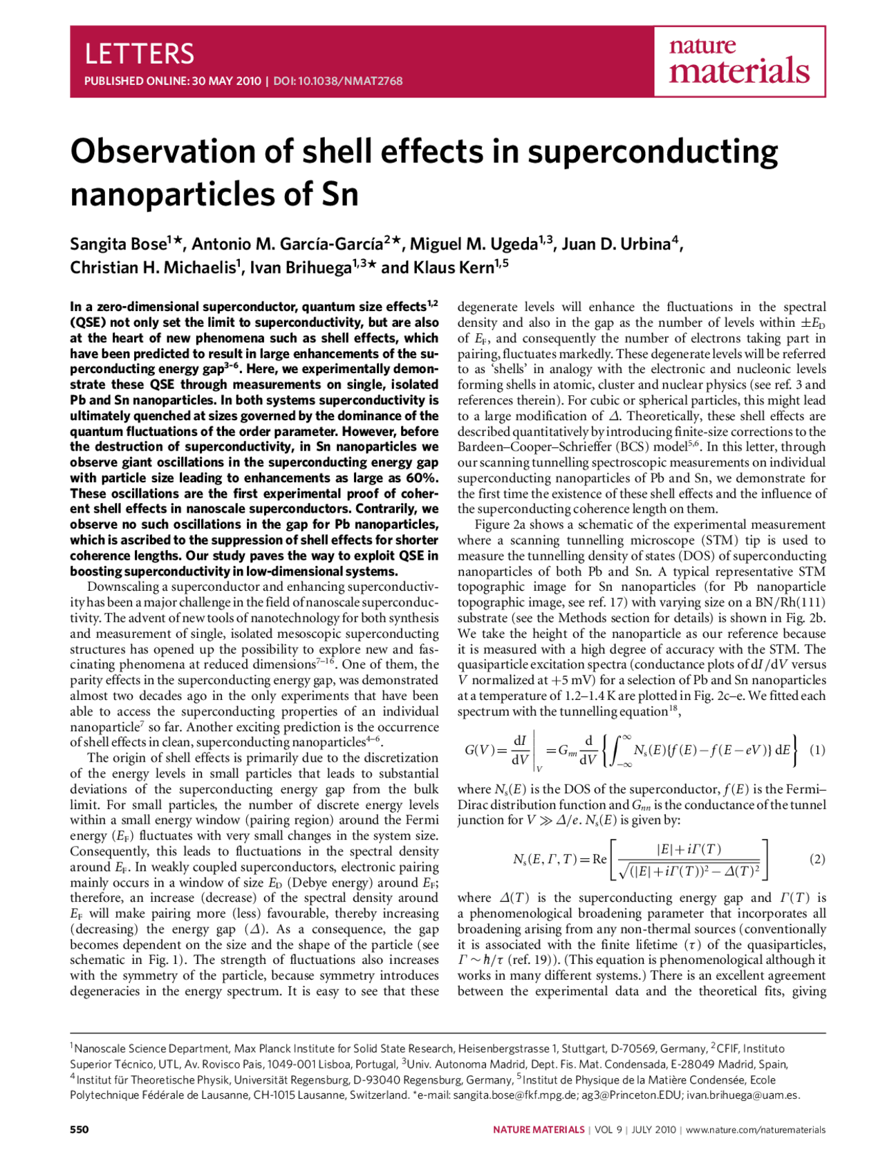 Observation of shell effects in superconducting nanoparticles of Sn ...