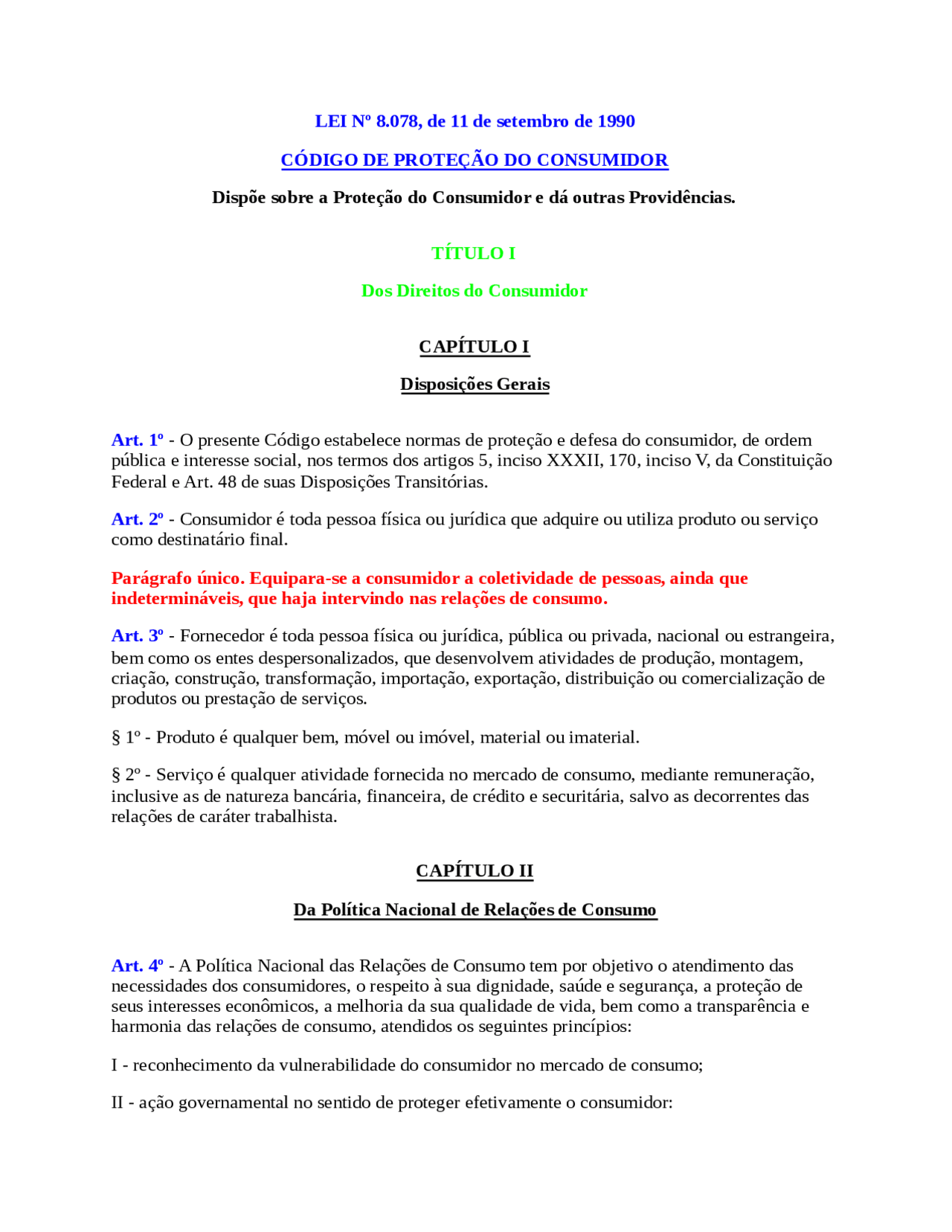 LEI 8078 de 11-09-90 Código de Defesa do Consumidor - Código de Defesa ...