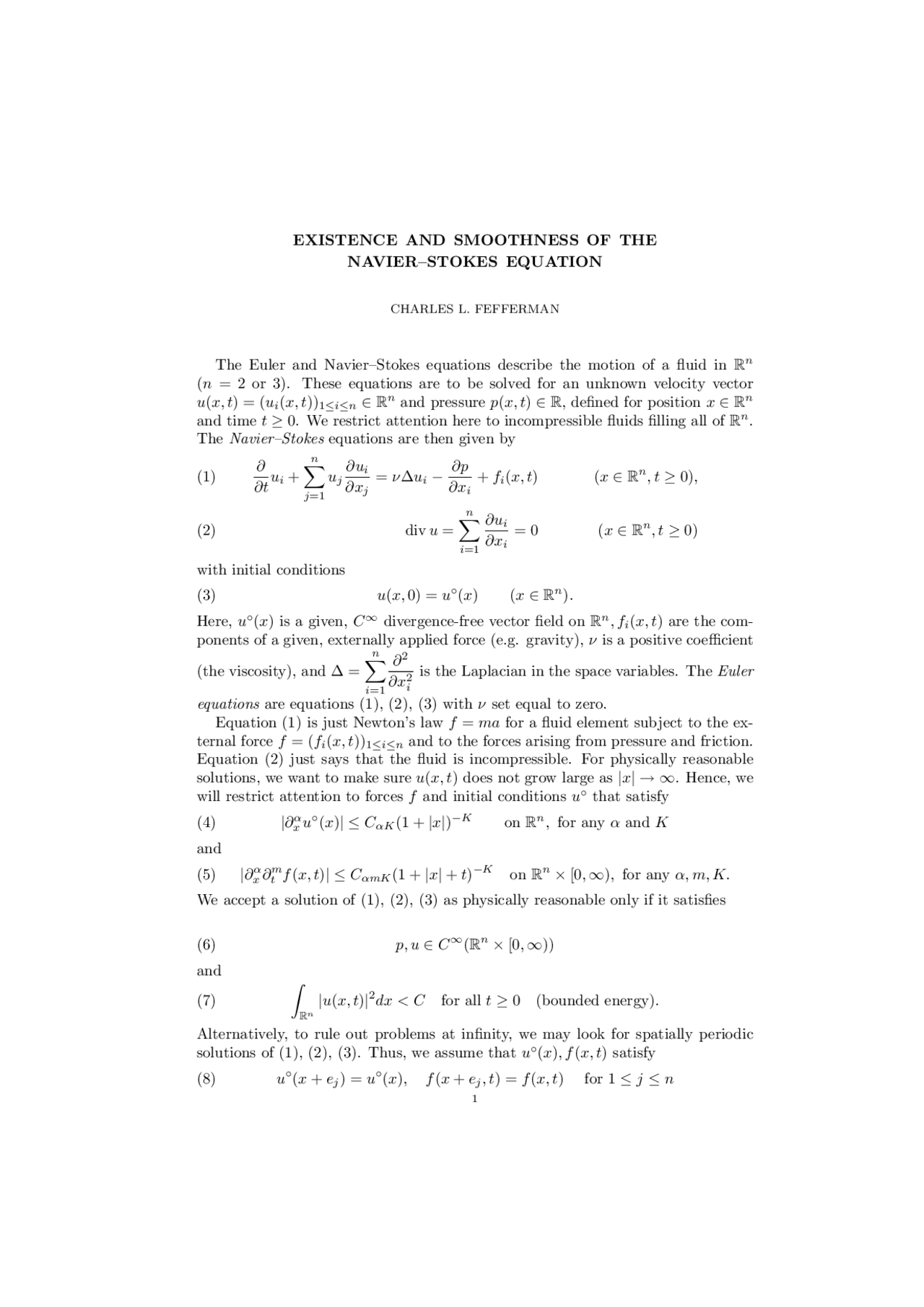 Equação de NavierStokes Existence and Smoothness of the NavierStokes equation Docsity