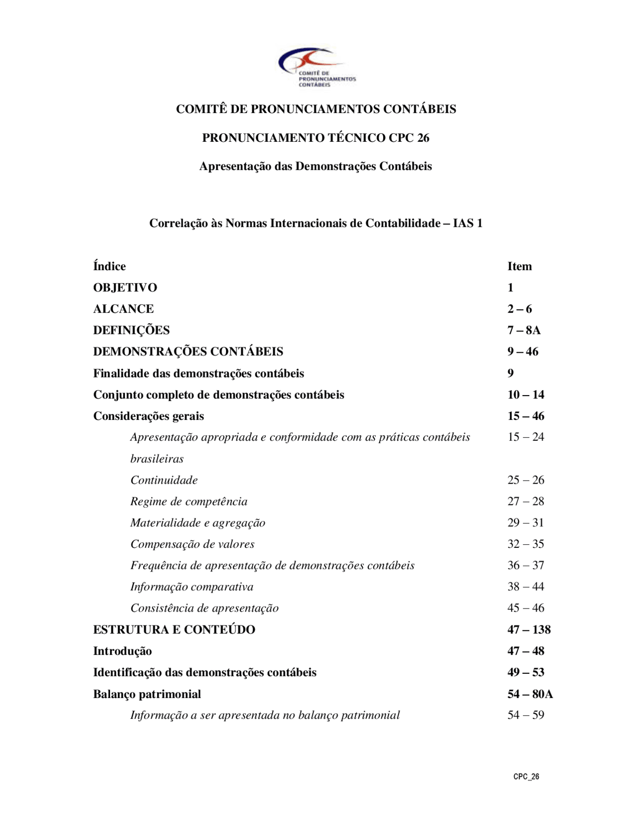 CPC 26 Apresentação das Demonstrações Contabeis - NORMA DO CPC 26 ...