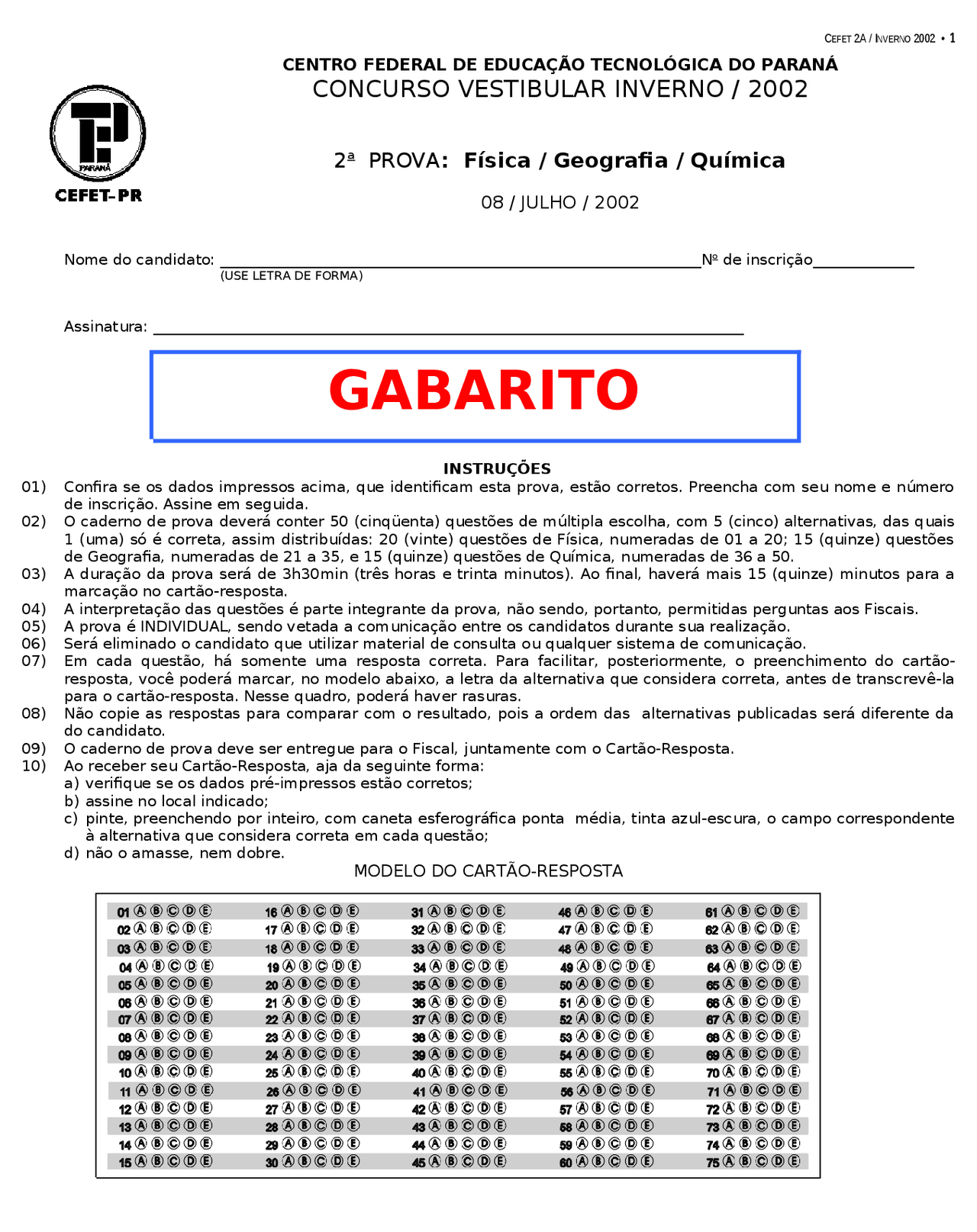 Provas Antigas Do Cefet - RETOEDU